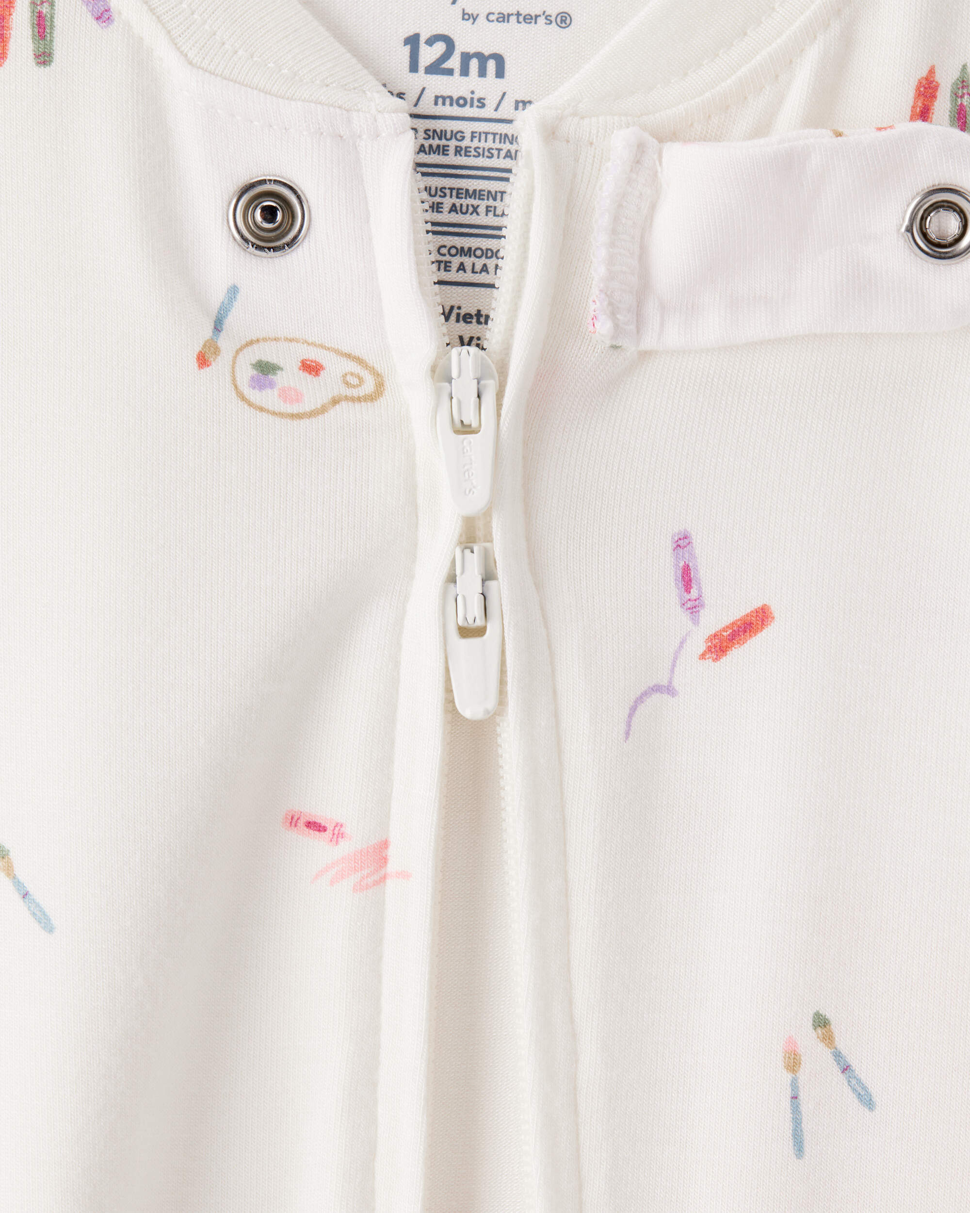 Baby Girl Painting & colouring Print PurelySoft Long-Sleeve 2-Way Zip 1-Piece pyjamas - Ivory