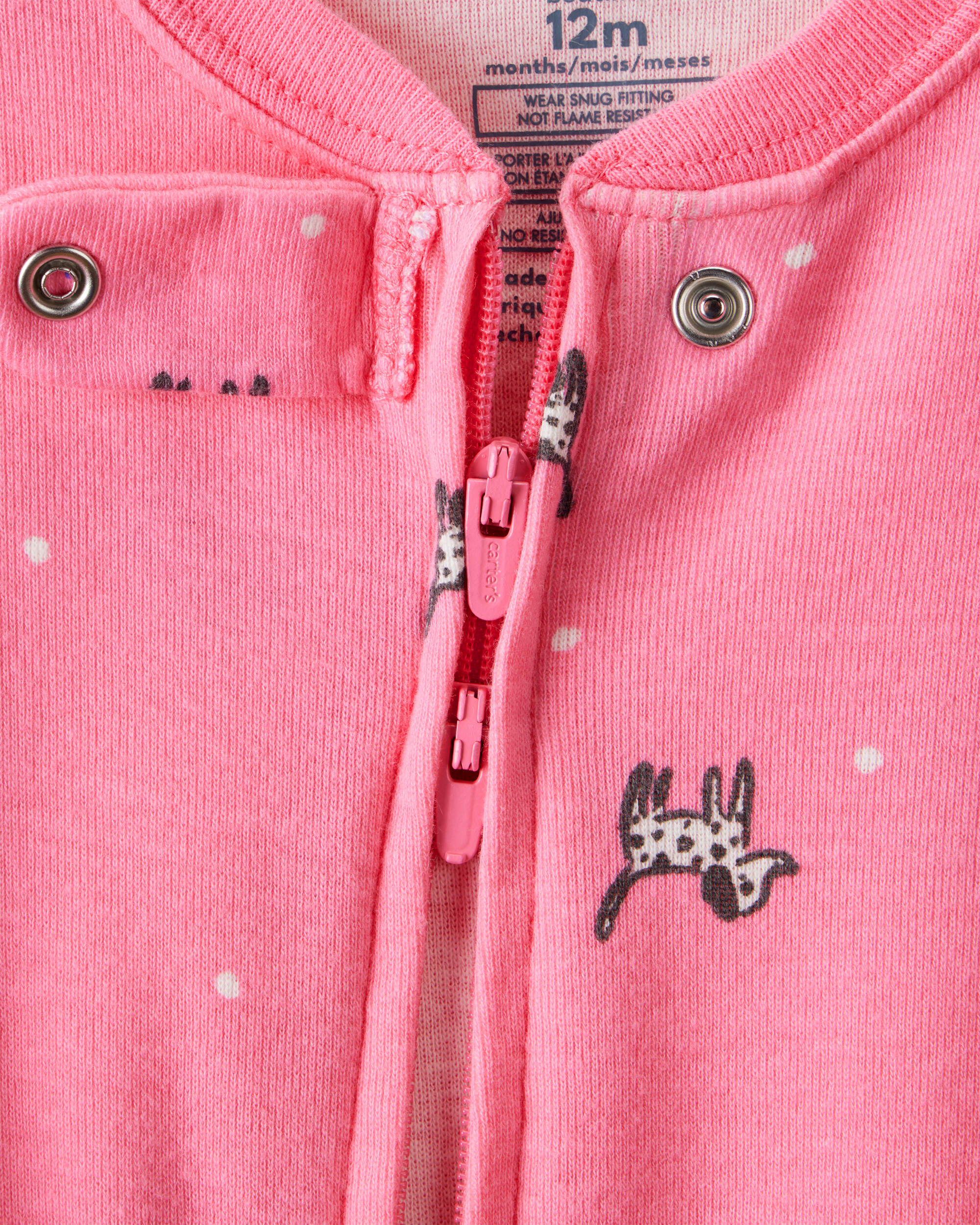 Baby Girl Dalmatian Print 100% Cotton Long-Sleeve 2-Way Zip 1-Piece Pyjamas - Pink