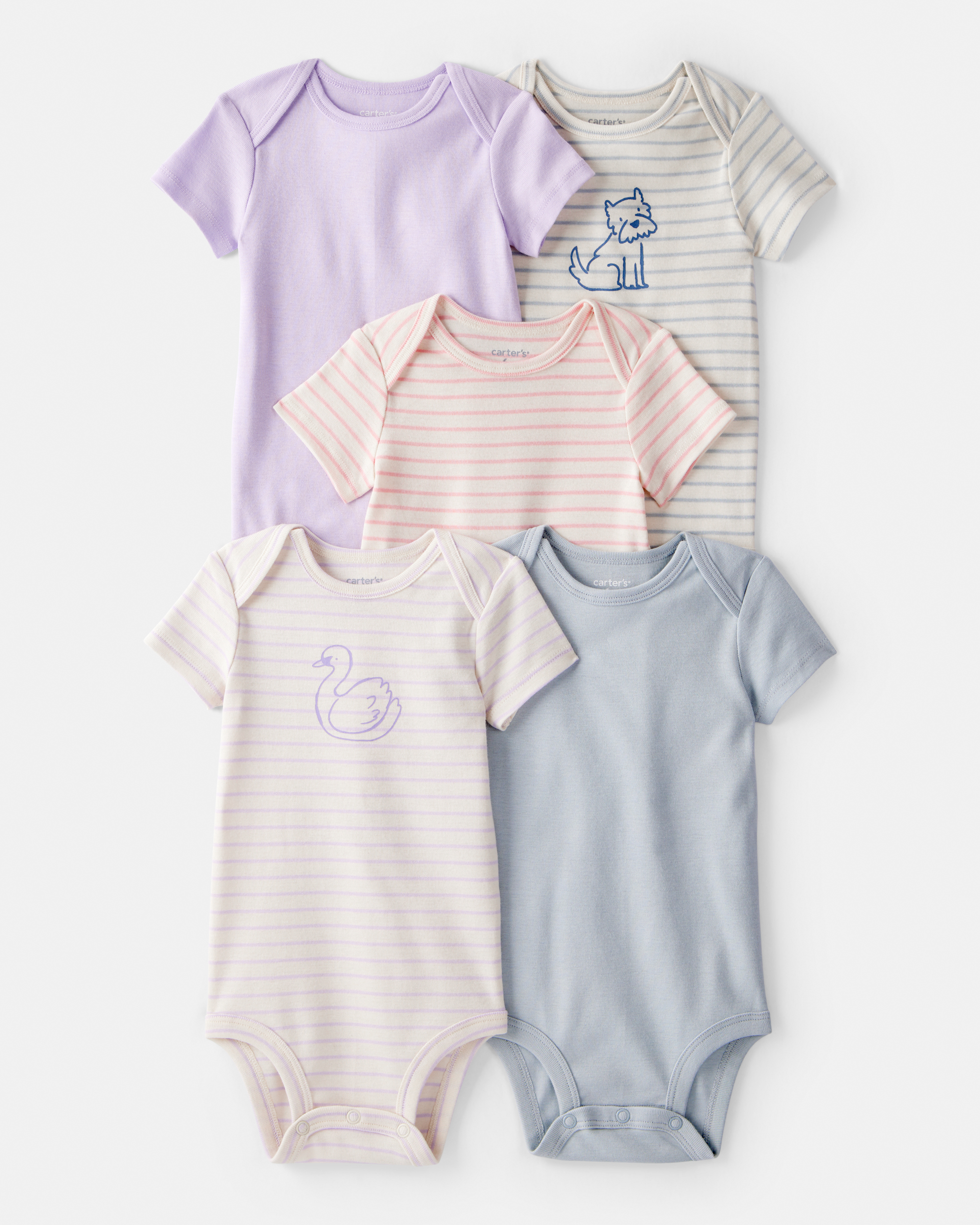 Baby Girl 5-Pack Swan Multipack Bodysuits - Purple/Blue