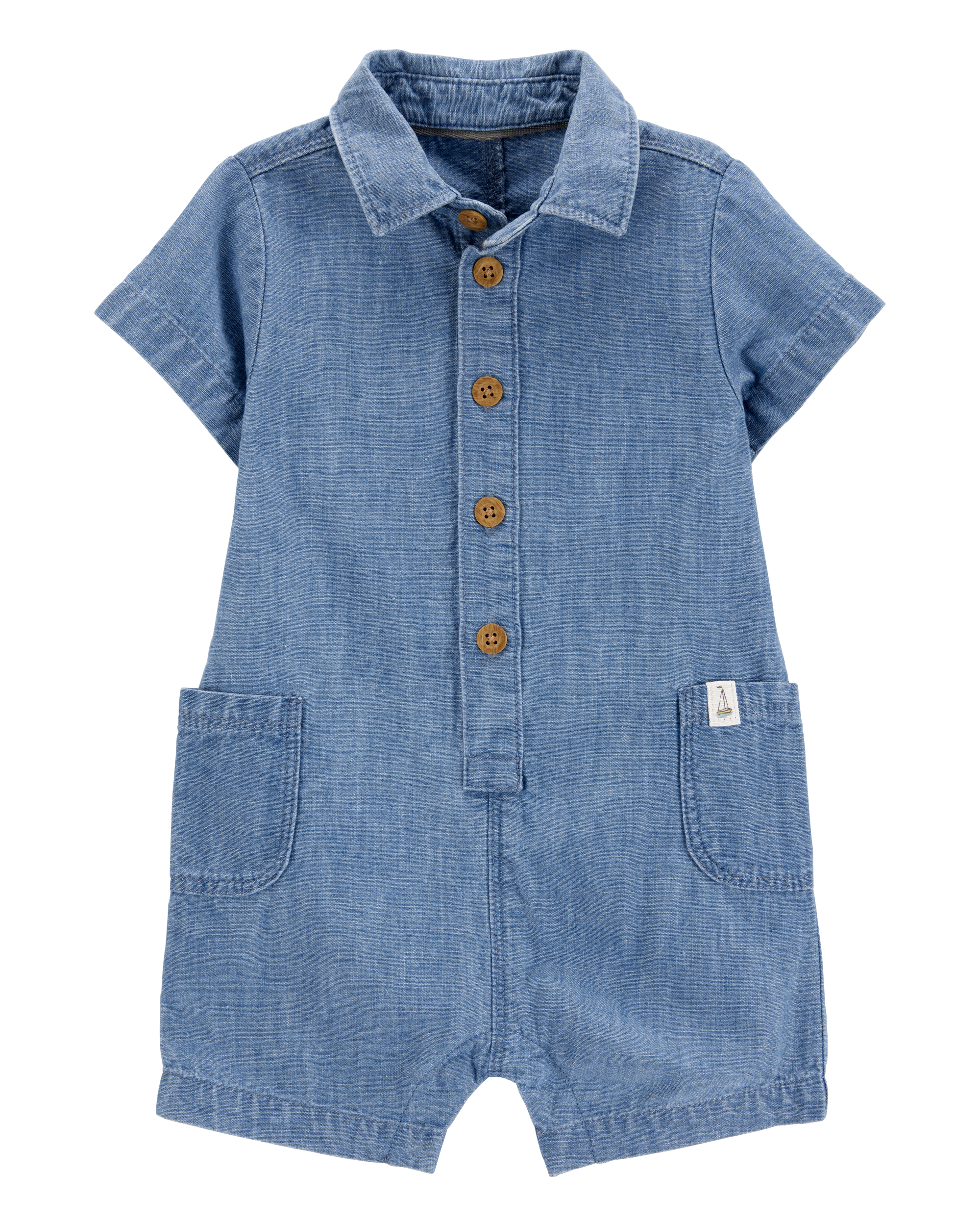 Baby Solid Cotton Blend Romper - Blue