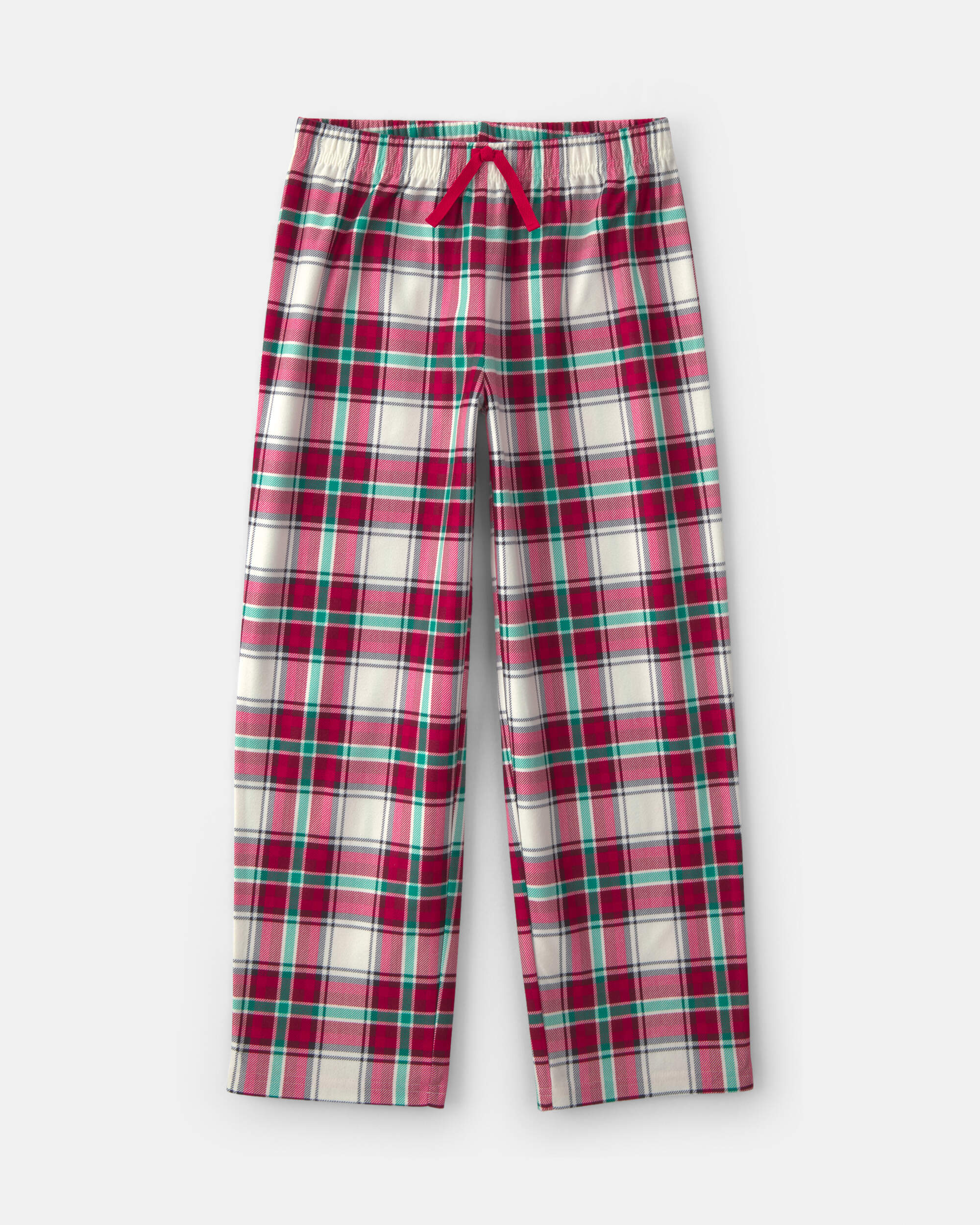 Kids Christmas Plaid Fleece Loose Fit Pyjama Bottoms - Red/Green