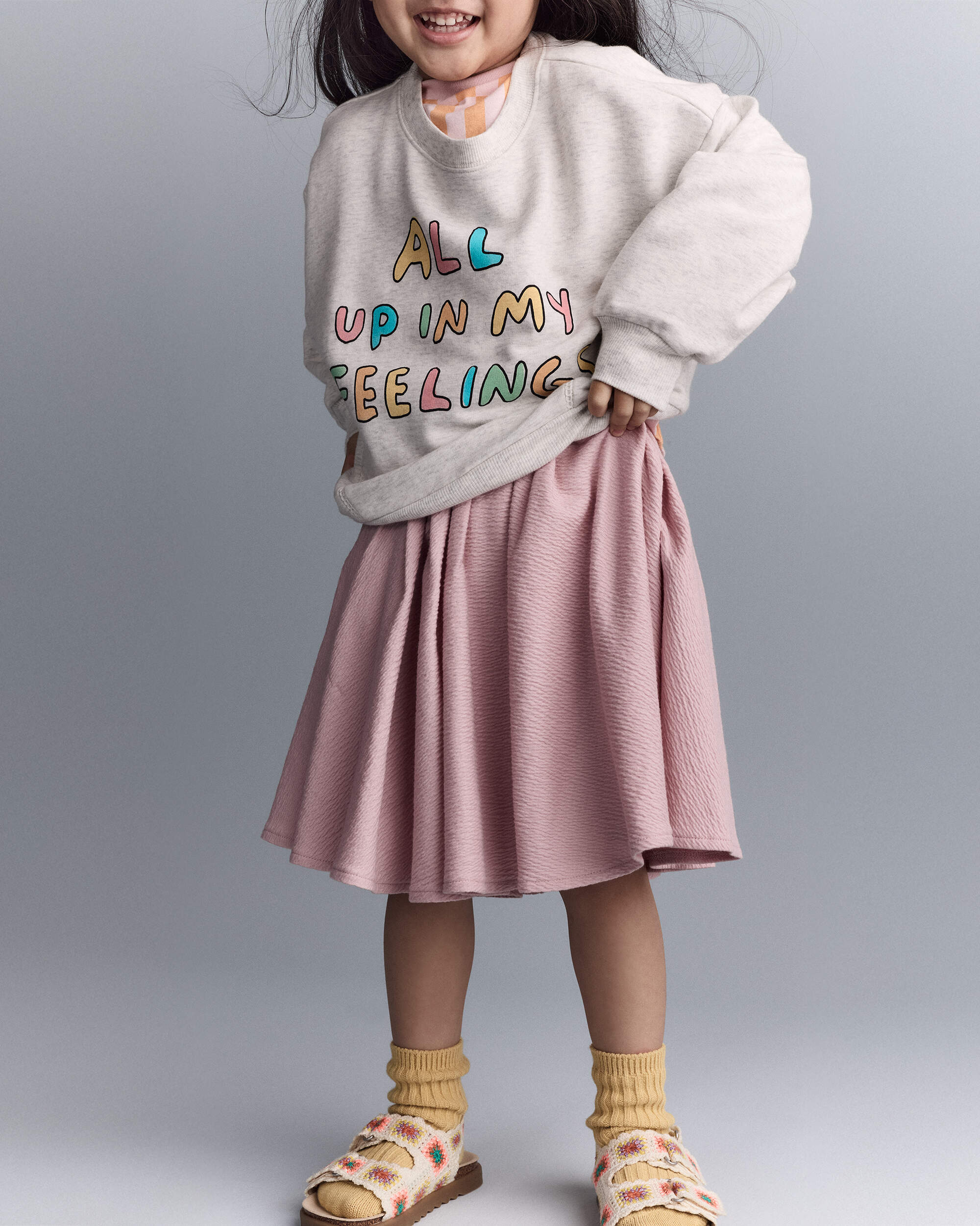 Toddler Girl 'In My Feelings' Wide-Arm Sweatshirt - Heathered Grey