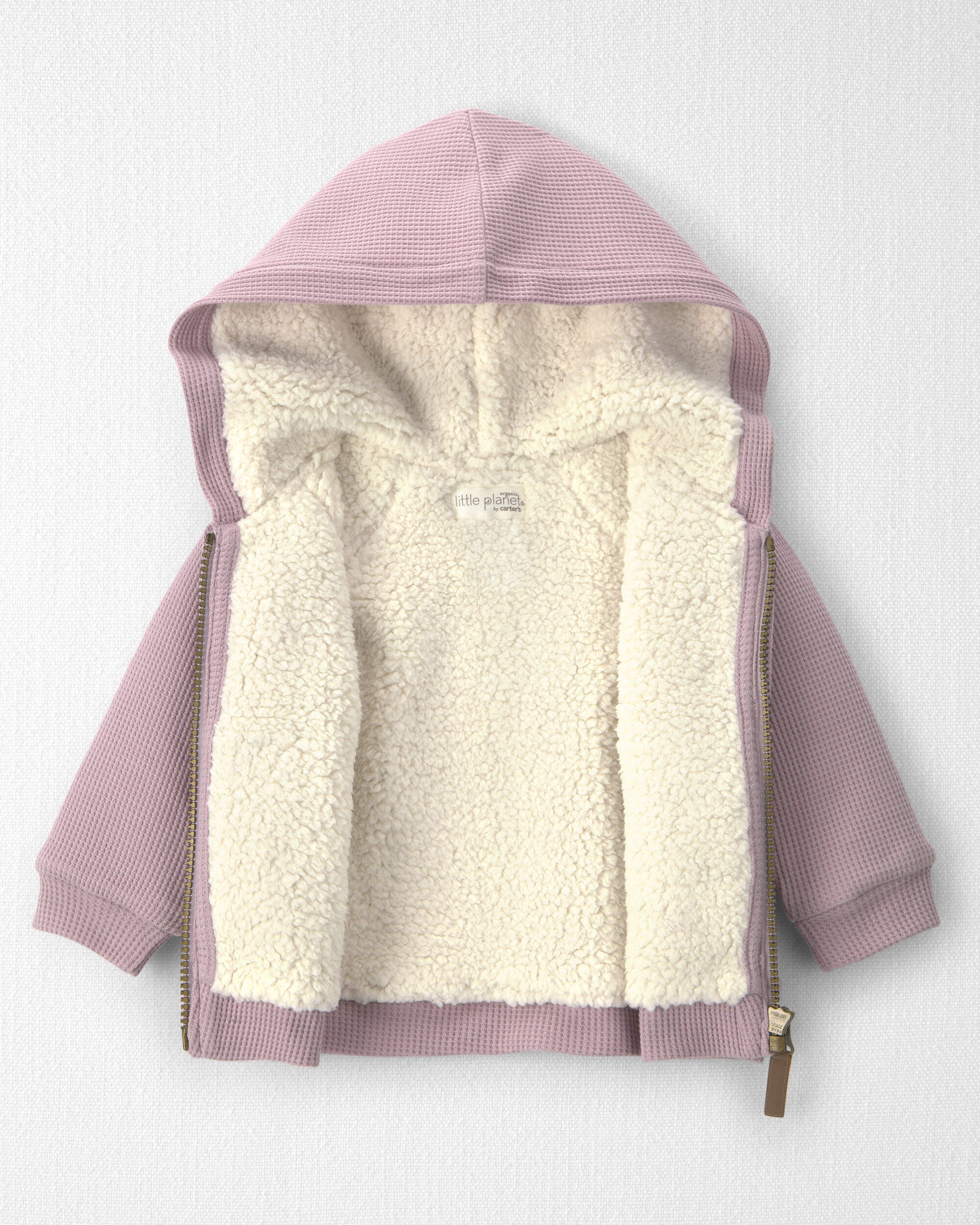 Baby Girl Recycled Teddy Fleece Waffle Knit Hooded Jacket Made with Organic Cotton