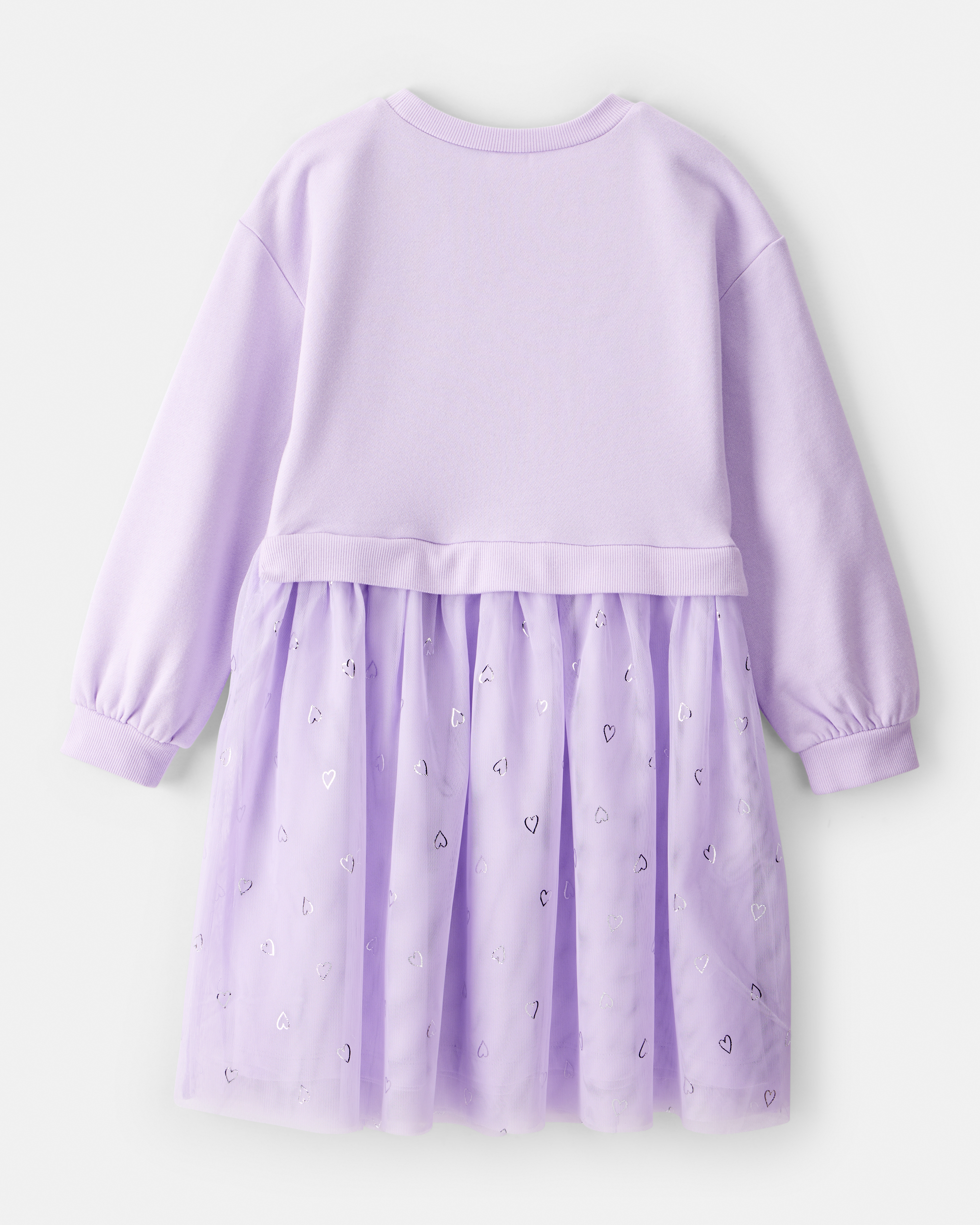 Girls Metallic Heart Long-Sleeve Tulle Dress - Purple