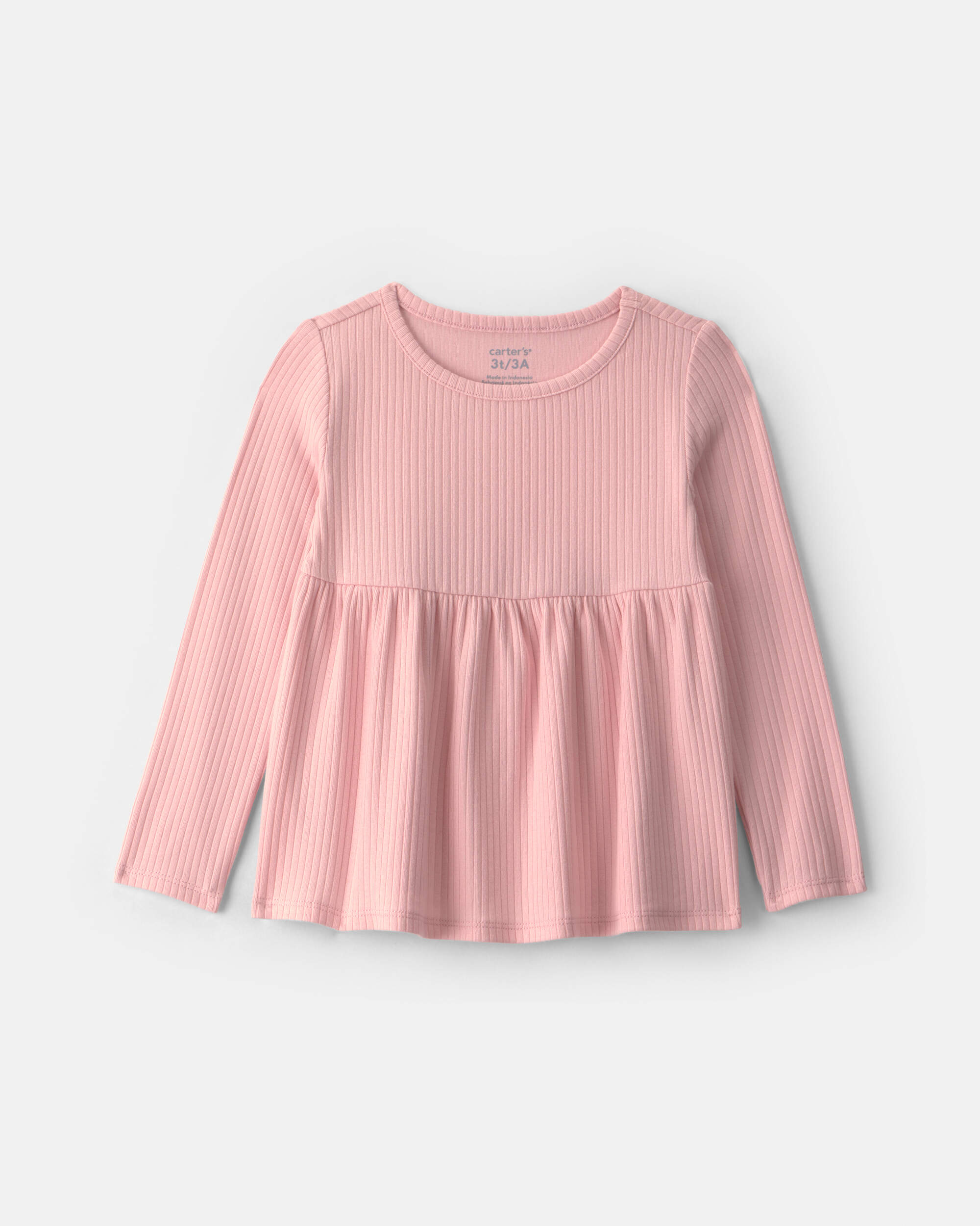 Toddler Girl Long-Sleeve Rib Peplum Top - Pink