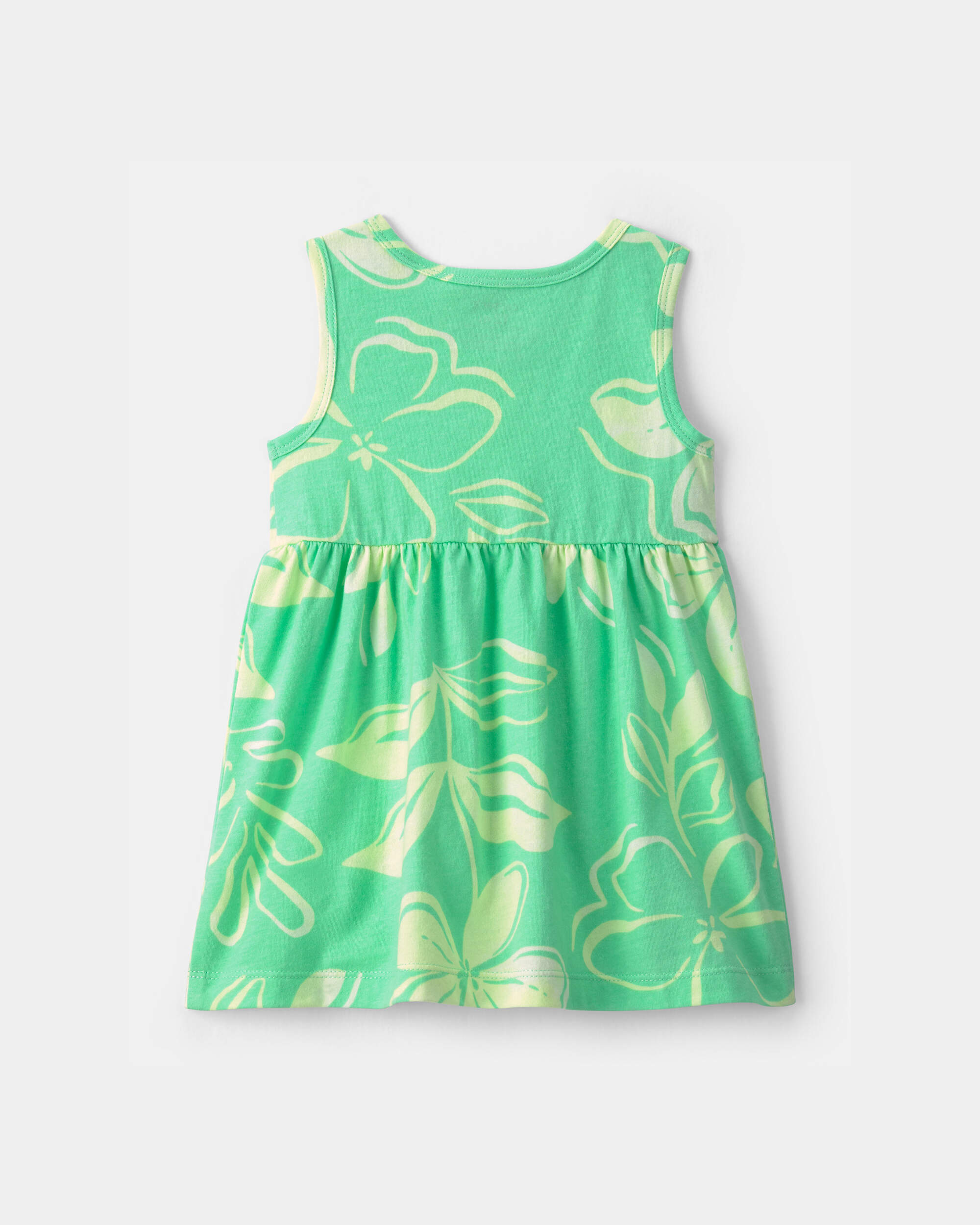 Baby Girl Tropical Floral Sleeveless Dress - Green