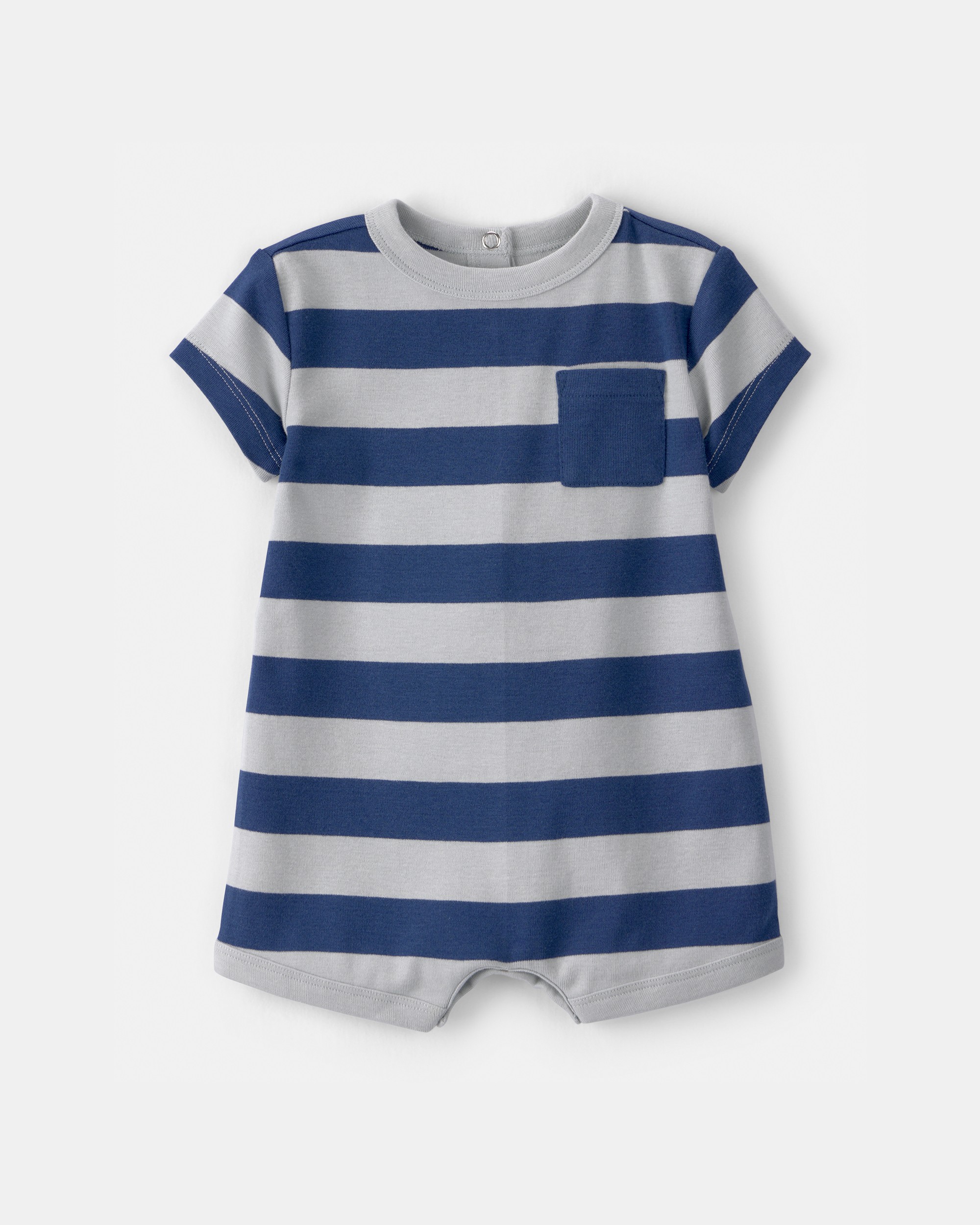 Baby Boy Stripe Short-Sleeve Romper - Blue/Grey