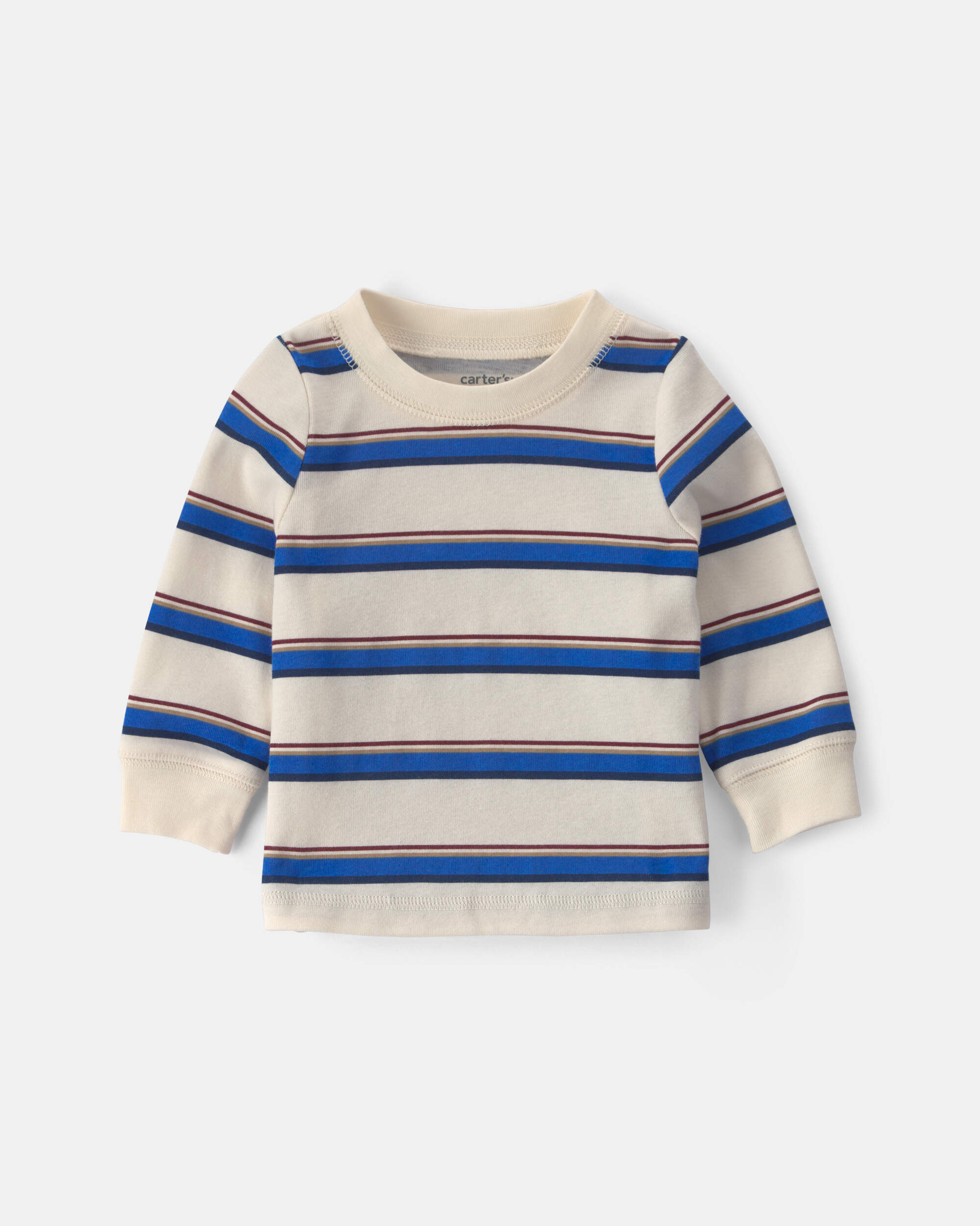 Baby Boy 2-Piece Striped French Terry Long-Sleeve Overall Set - Indigo/Cream