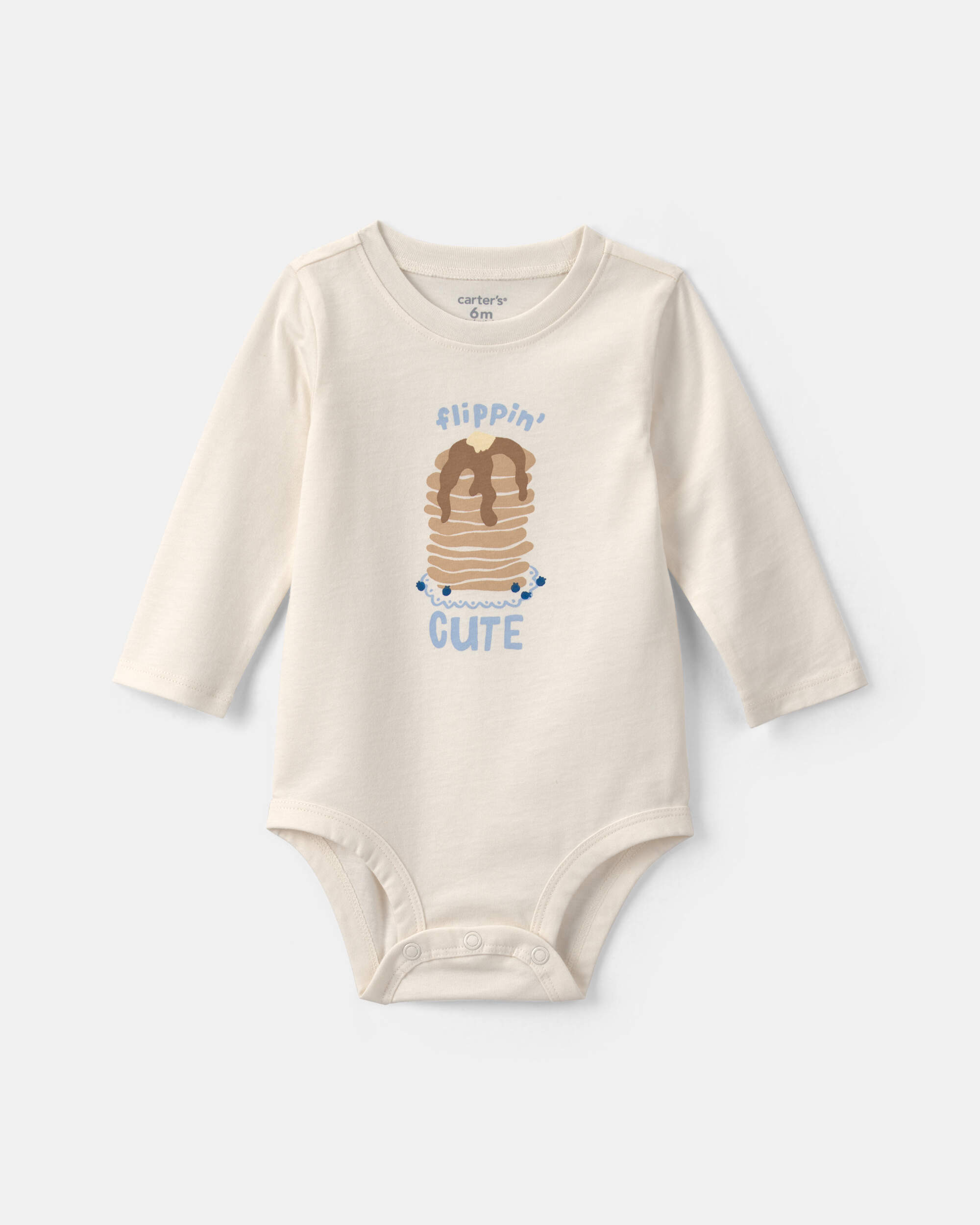 Baby Girl 'Flippin' Cute' Pancake Long-Sleeve Graphic Bodysuit - Cream