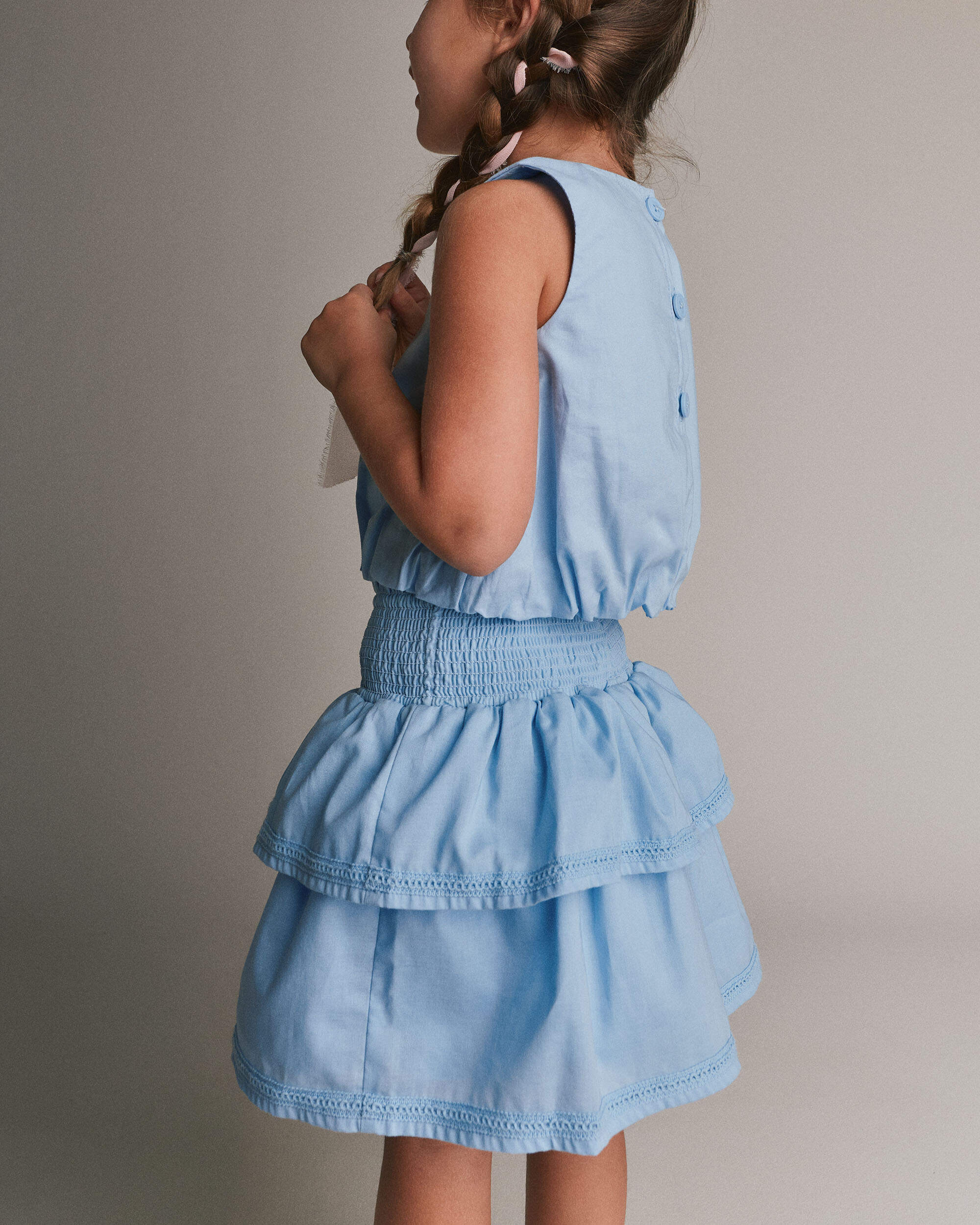 Toddler Girl Smocked Tiered Skirt - Blue