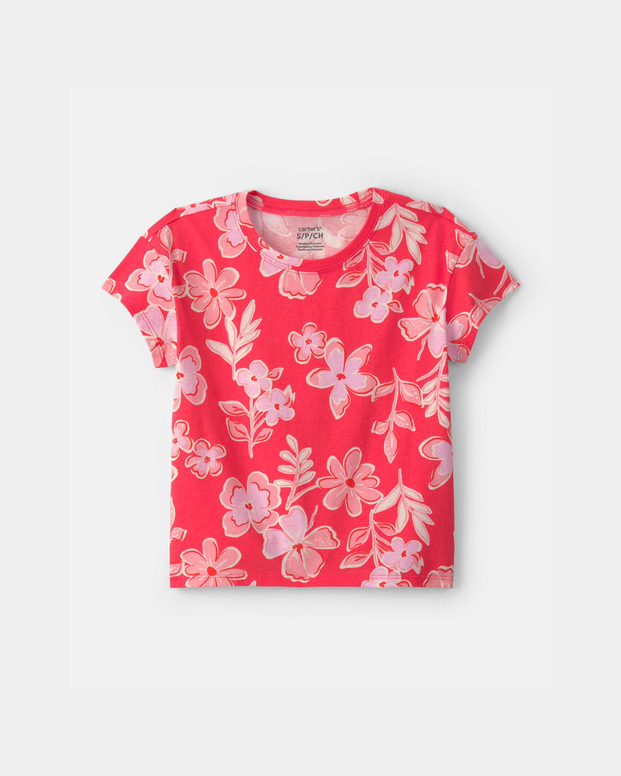 Girls Floral Short-Sleeve Top - Coral