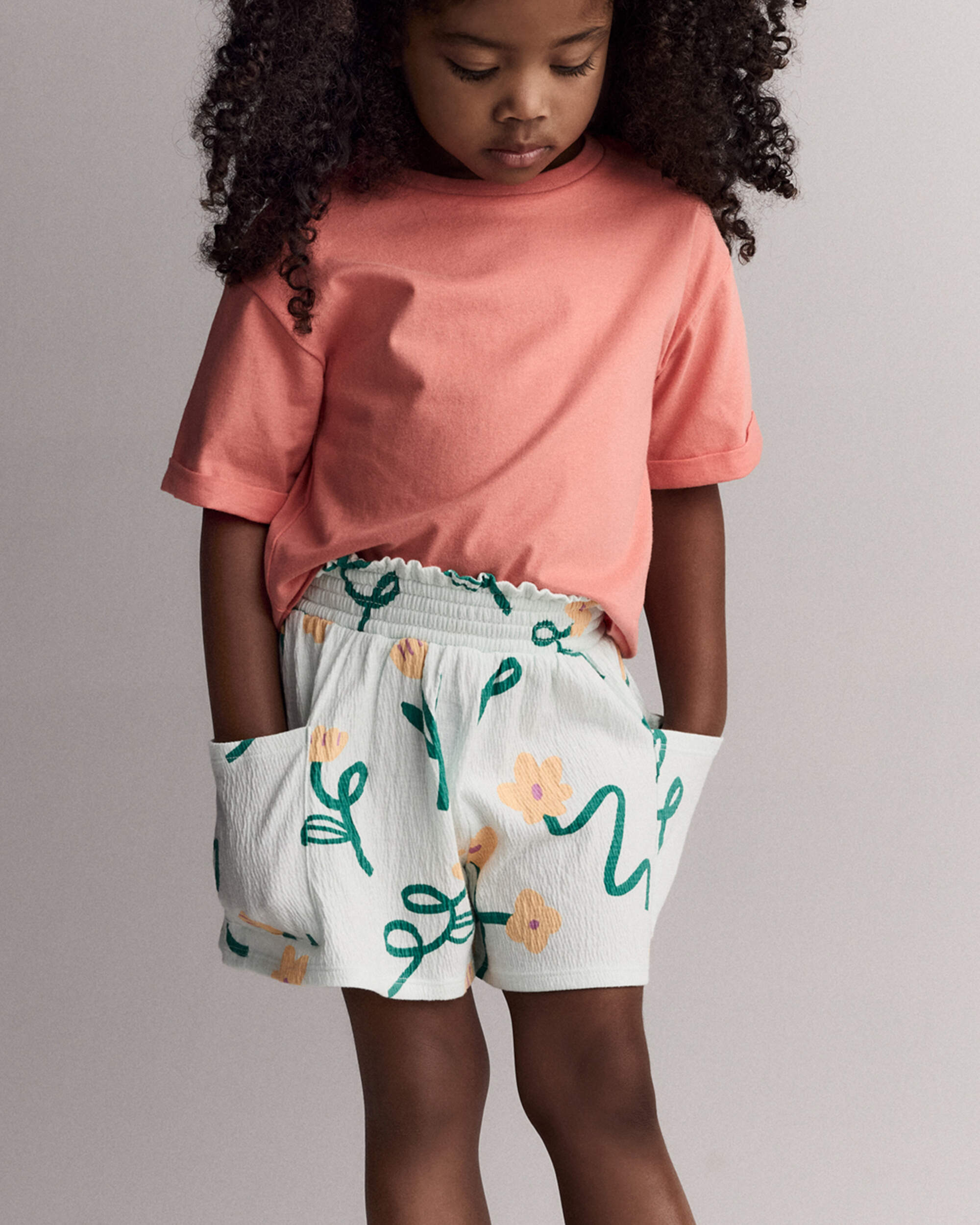 Toddler Girl Swing Short with Pockets Floral Print - Light Green