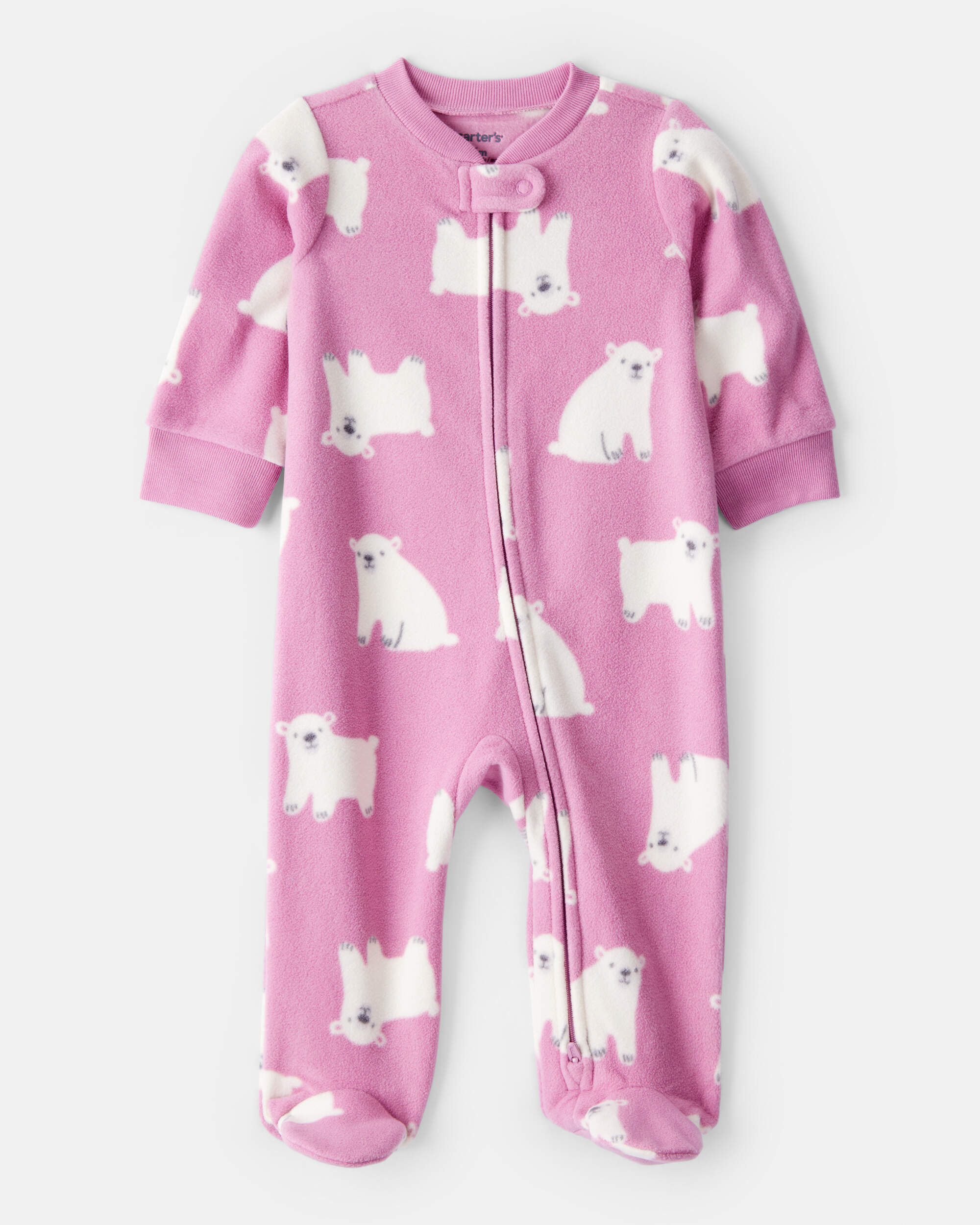 Baby Girl Polar Bear Print Loose Fit Long-Sleeve Sleeper - Pink