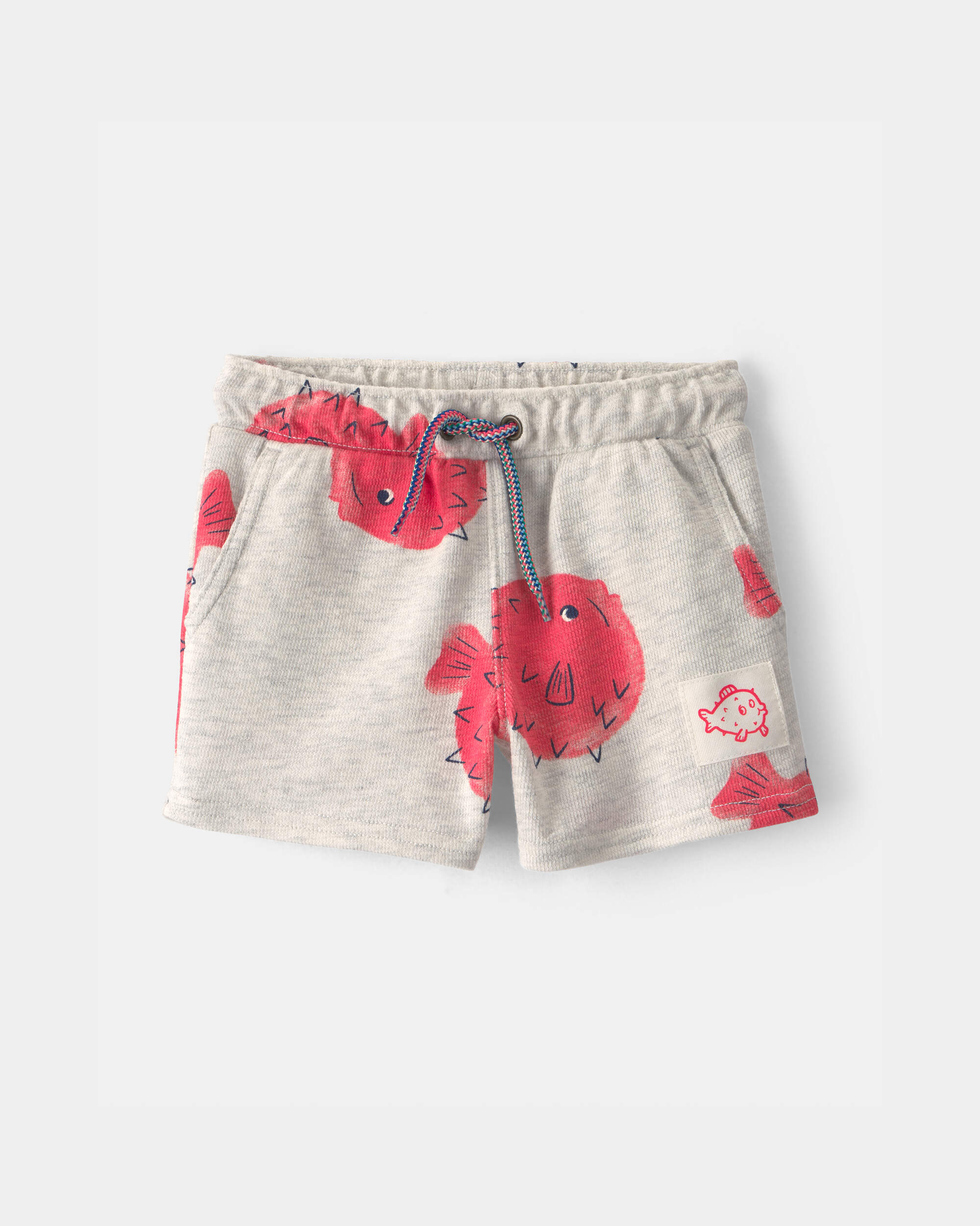 Baby Boy Pufferfish French Terry Shorts - Grey/Red