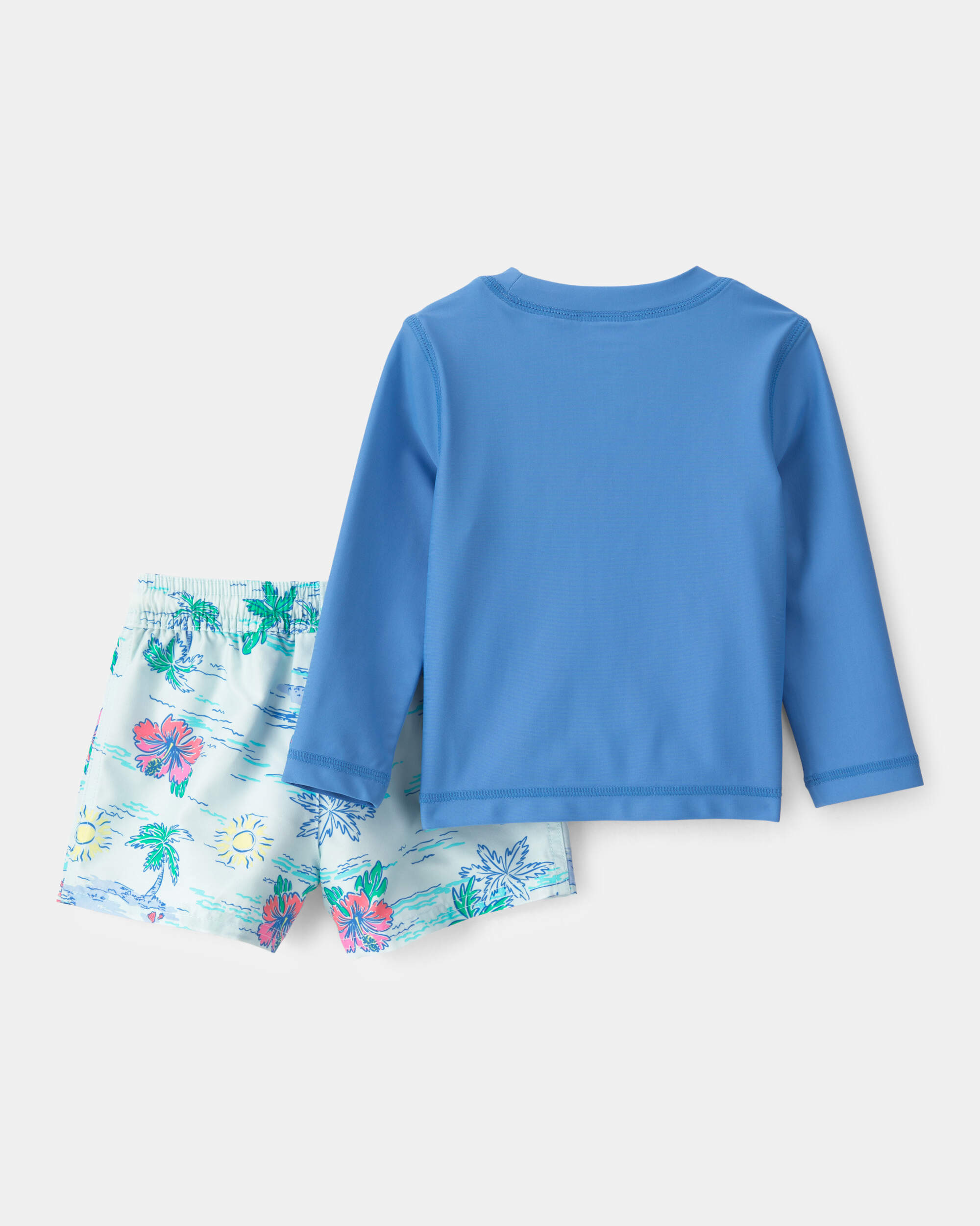 Baby Boy 2-Piece Beach Tropical Long-Sleeve Rashguard Trunk Set - Blue