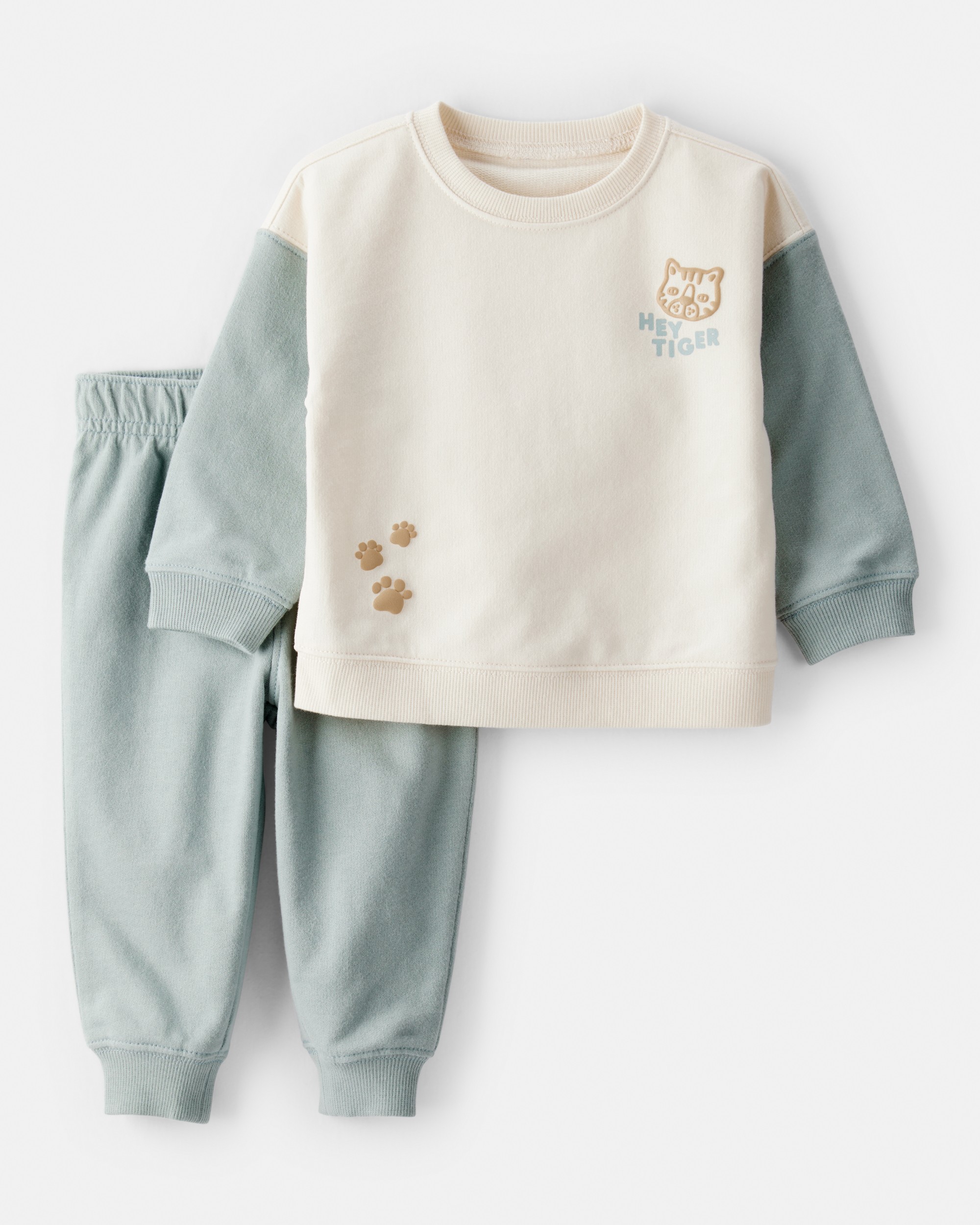 Baby Boy Hey Tiger' French Terry Sweatshirt & Pant Set - Blue/Cream