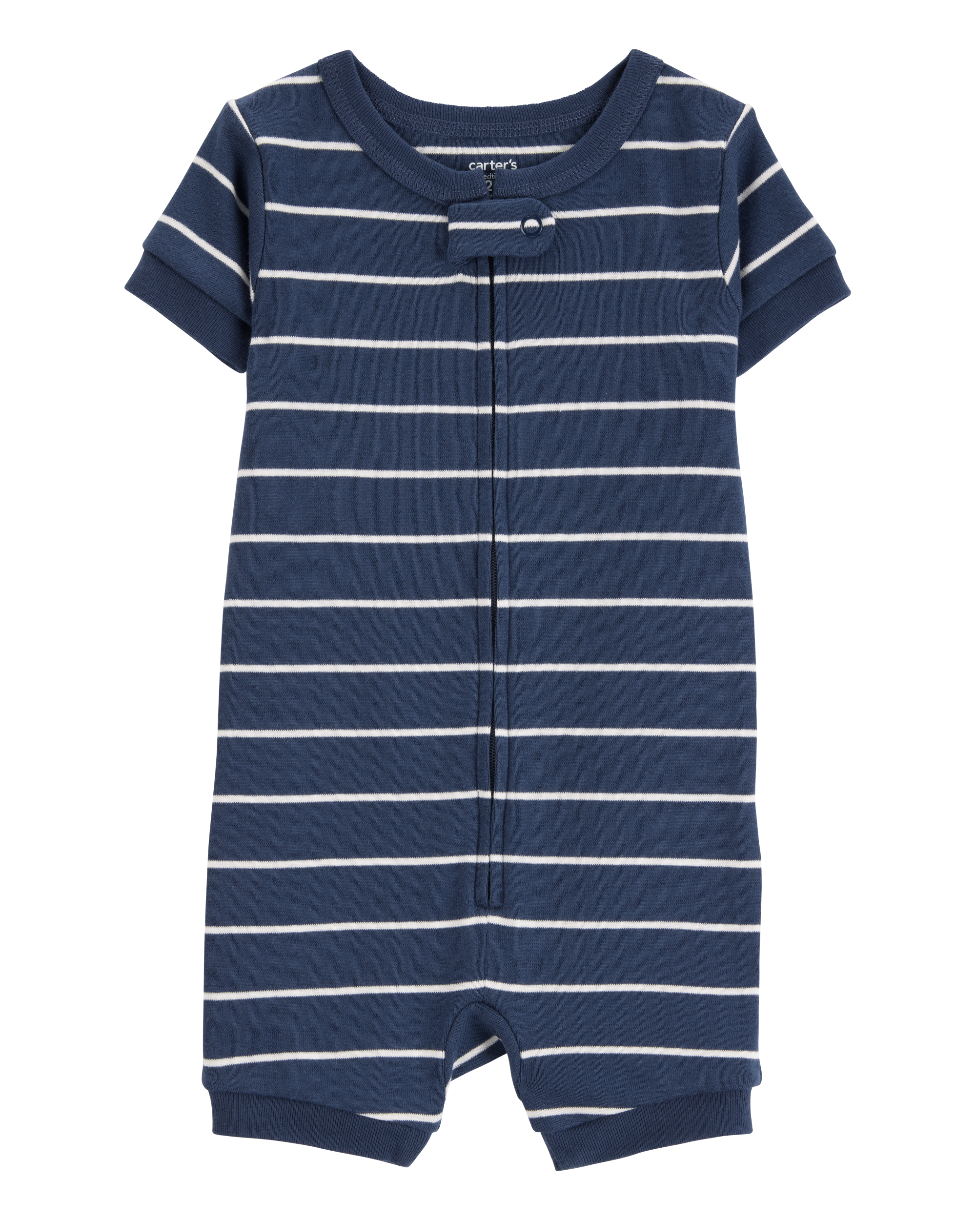 Baby Striped Snug Fit Cotton 1-Piece Pyjamas - Navy