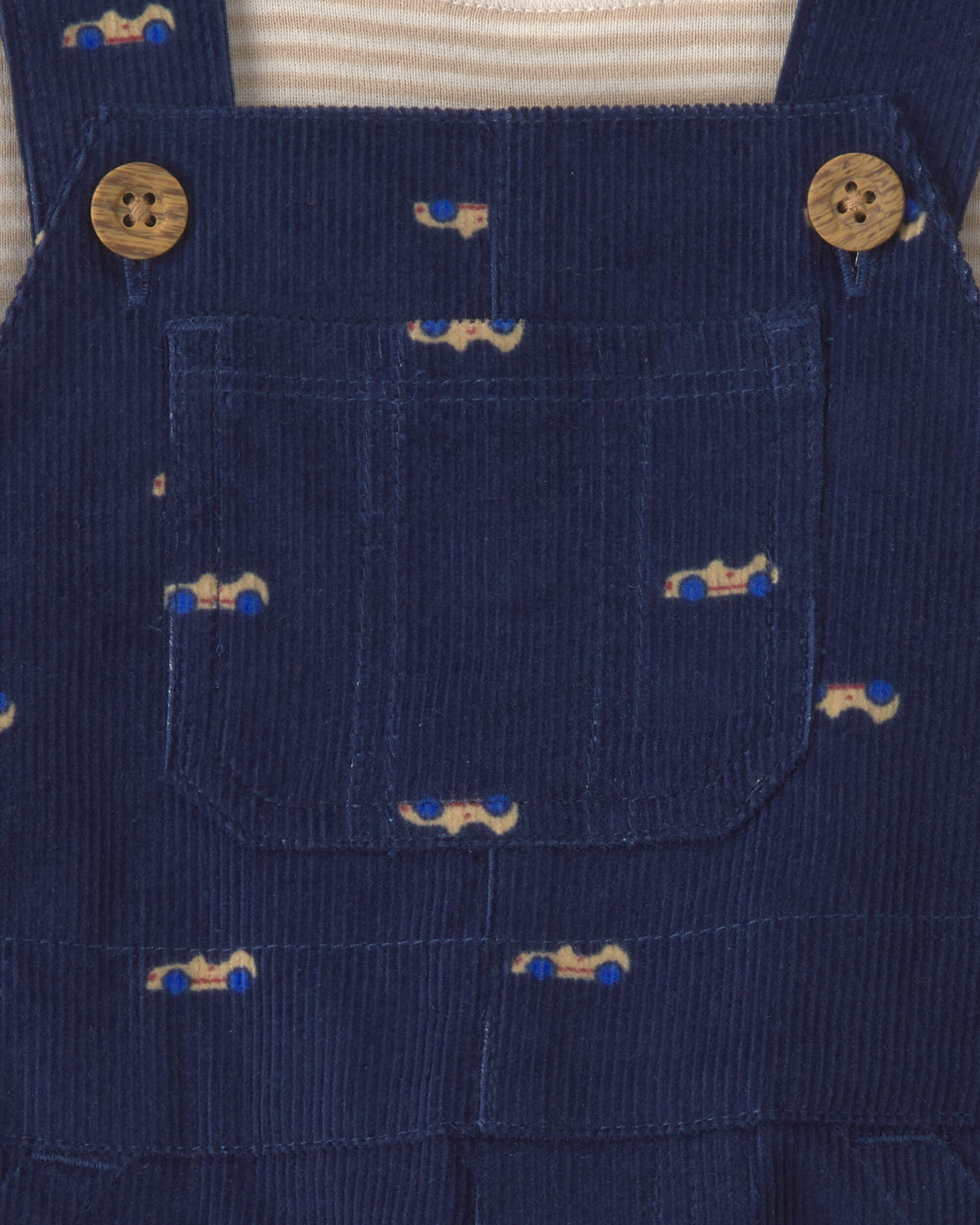 Baby Boy 2-Piece Car Corduroy Long-Sleeve Overall Set - Navy Blue/Cream