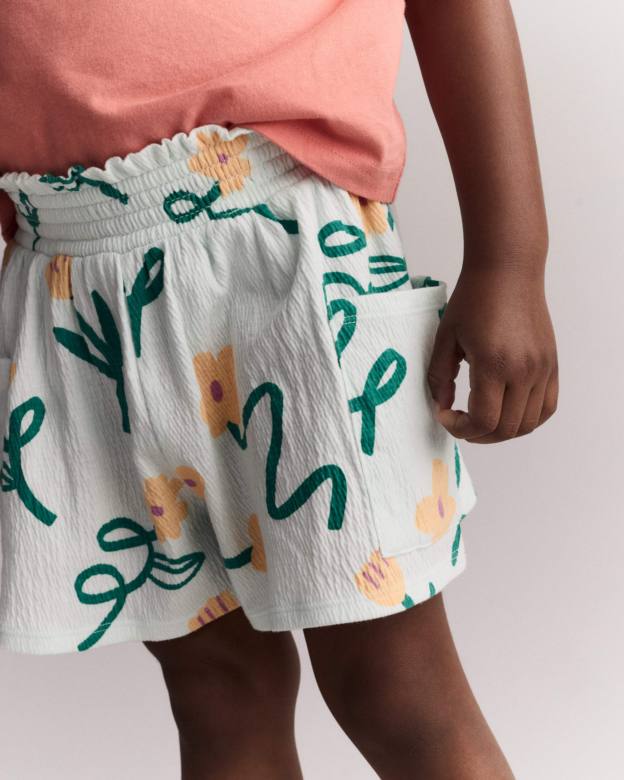 Toddler Girl Swing Short with Pockets Floral Print - Light Green