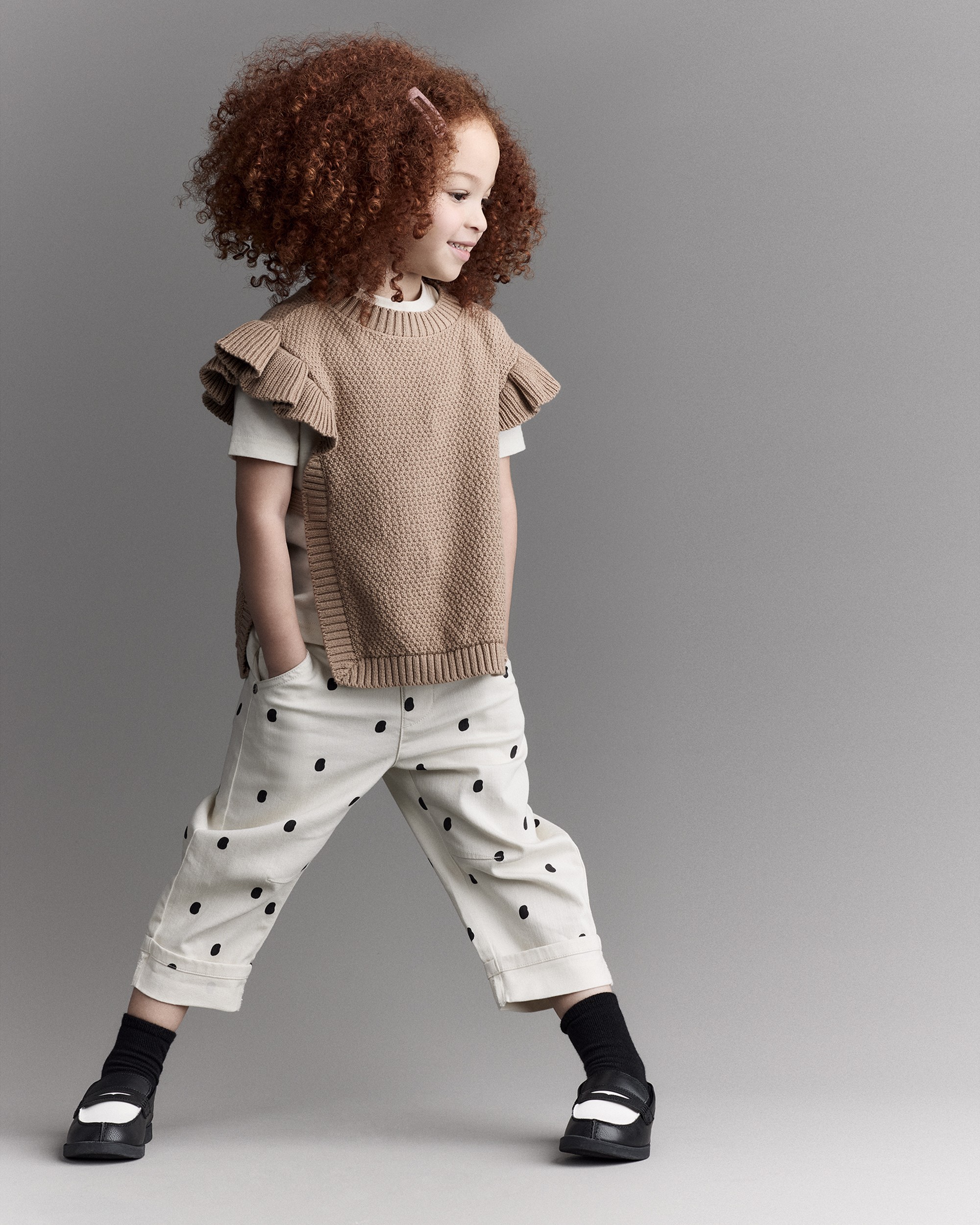 Toddler Girl Polka Dot Cuffed Barrel Pant - Ivory