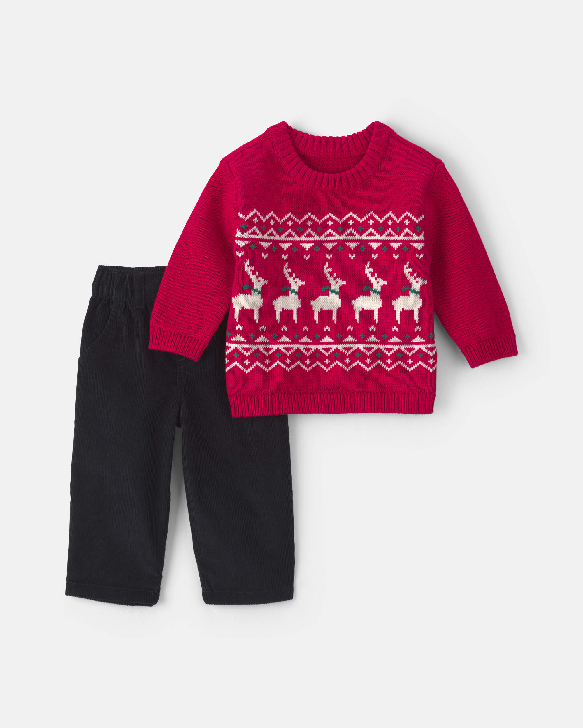 Baby Boy 2-Piece Reindeer Fair Isle Sweater & Pant Set - Red/Black