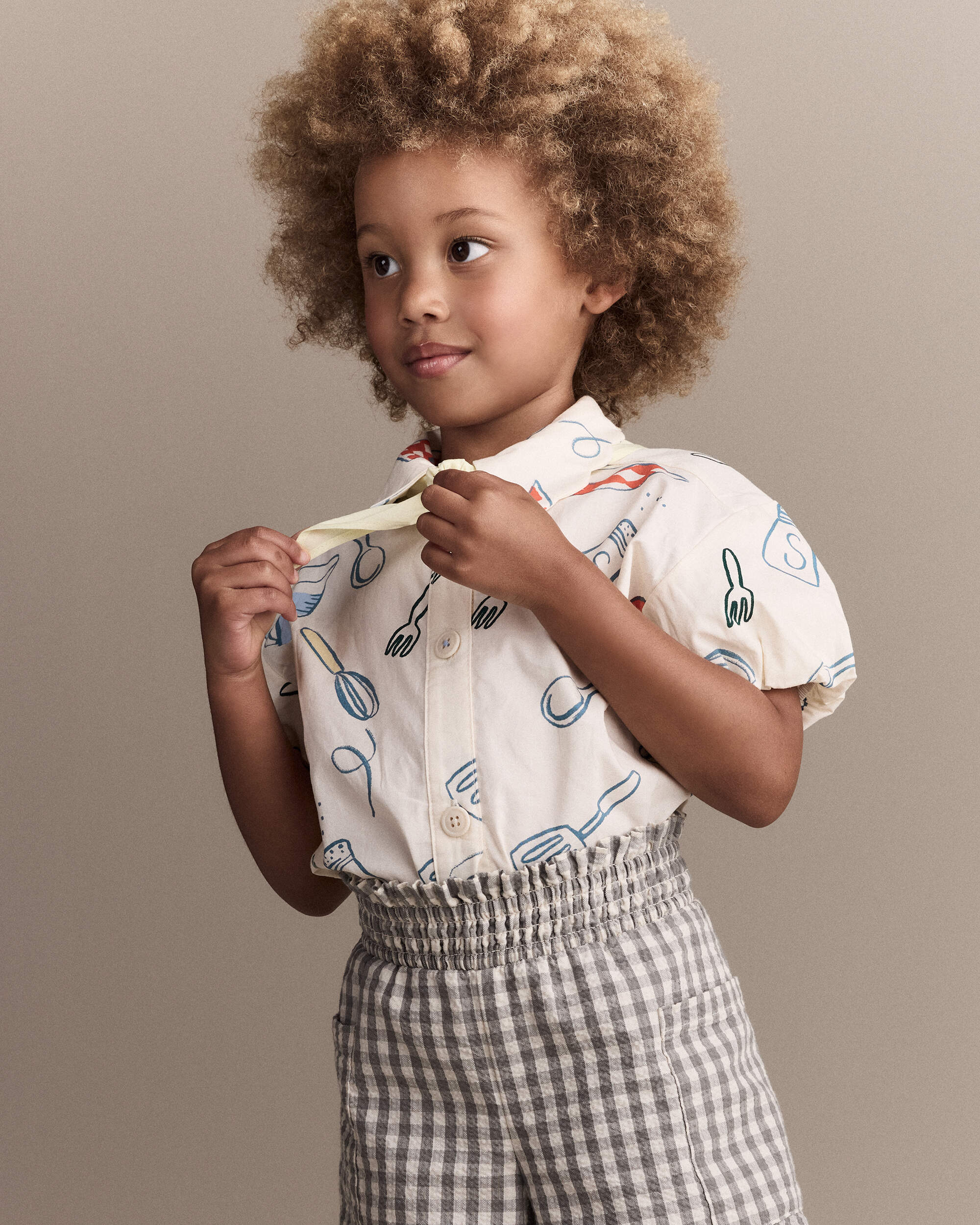 Toddler Girl Scalloped Collar Top Baking Print - Cream