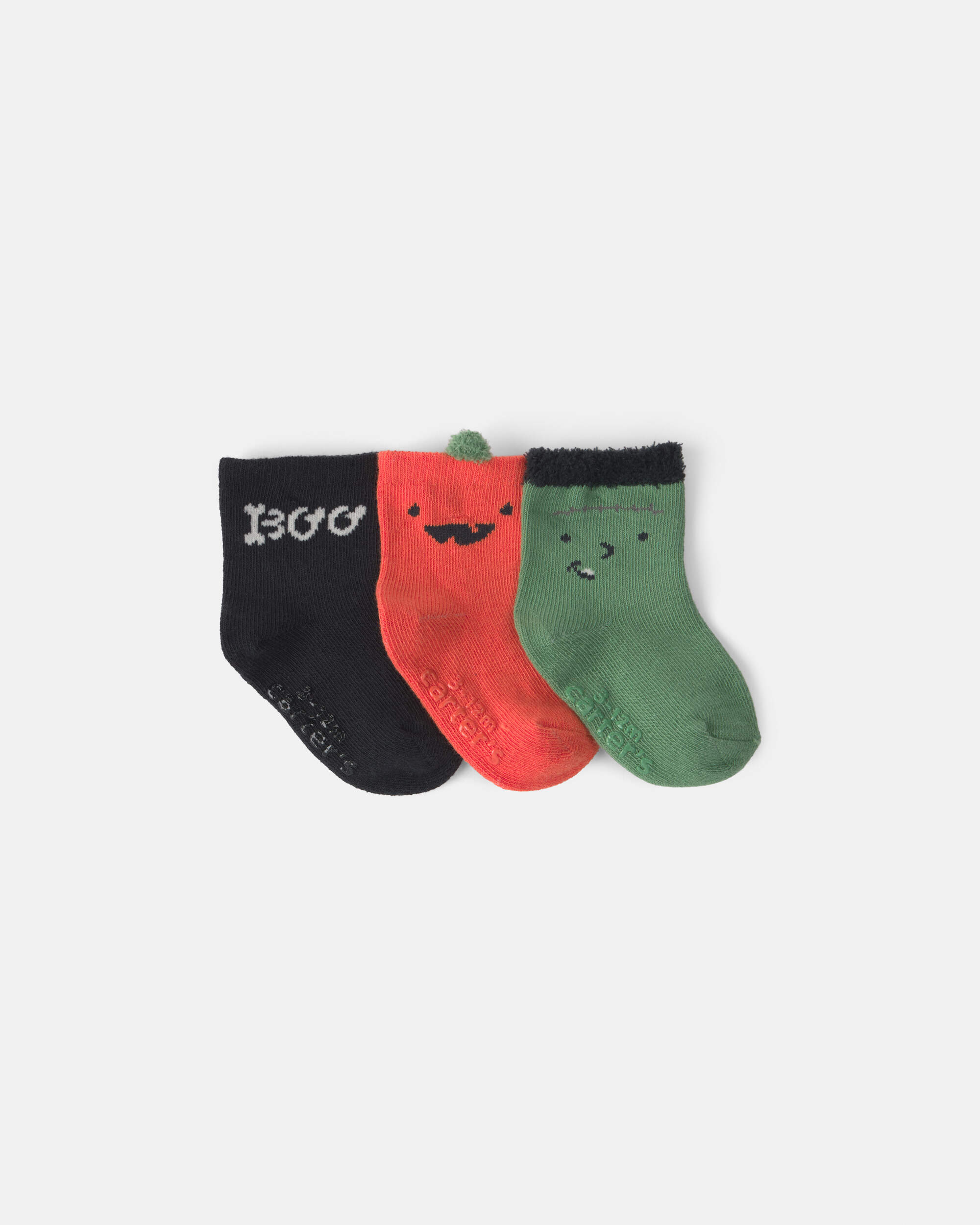 Baby 3-Pack Pumpkin Halloween Booties - Green/Black/Orange
