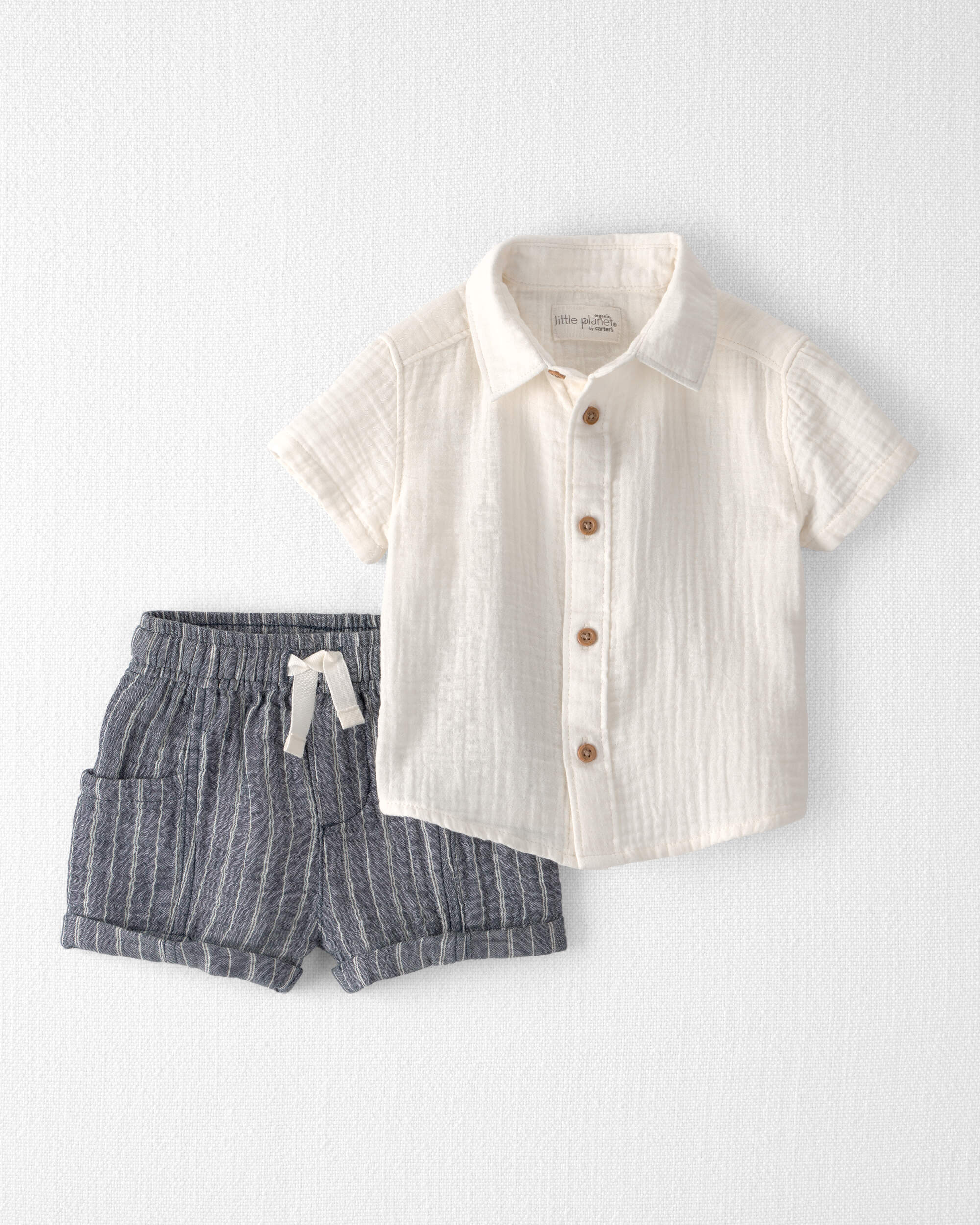 Baby Boy 2-Piece Organic Cotton Gauze Short Set Cream