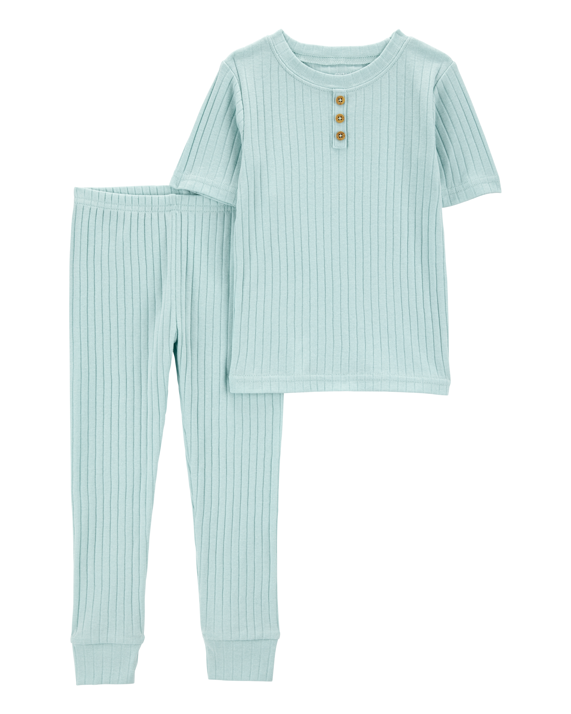 Toddler Ribbed Cotton Blend 2-Piece Pyjamas - Teal