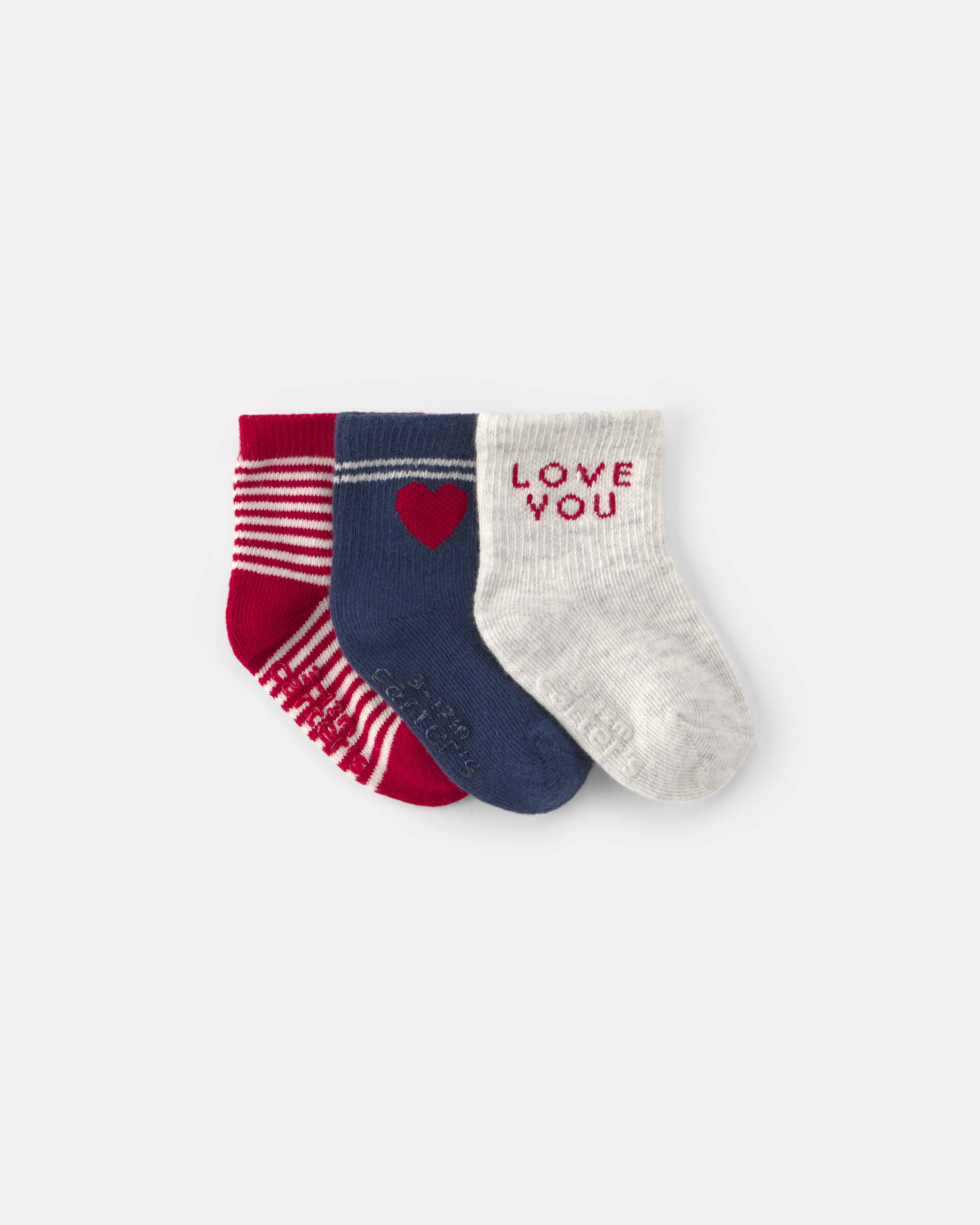 Baby 3-Pack Heart Valentine's Day Booties - Red/Blue/White