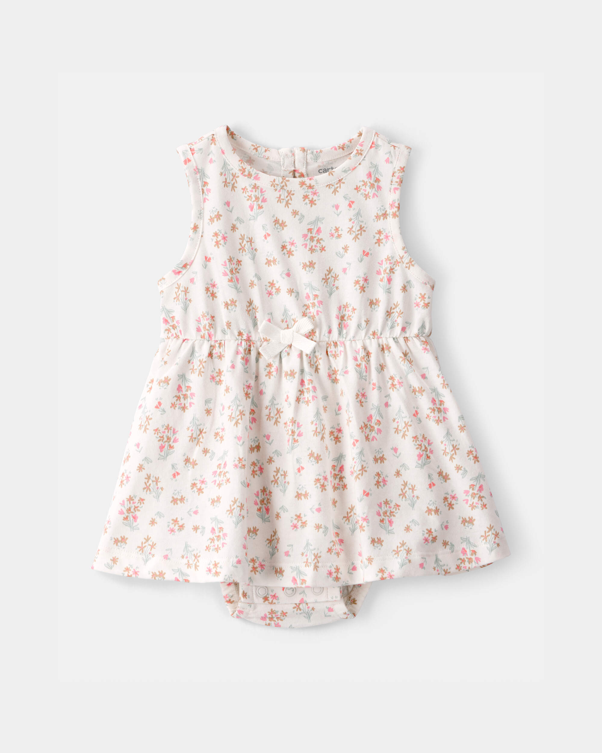 Baby Girl Floral Sleeveless Bodysuit Dress - Ivory