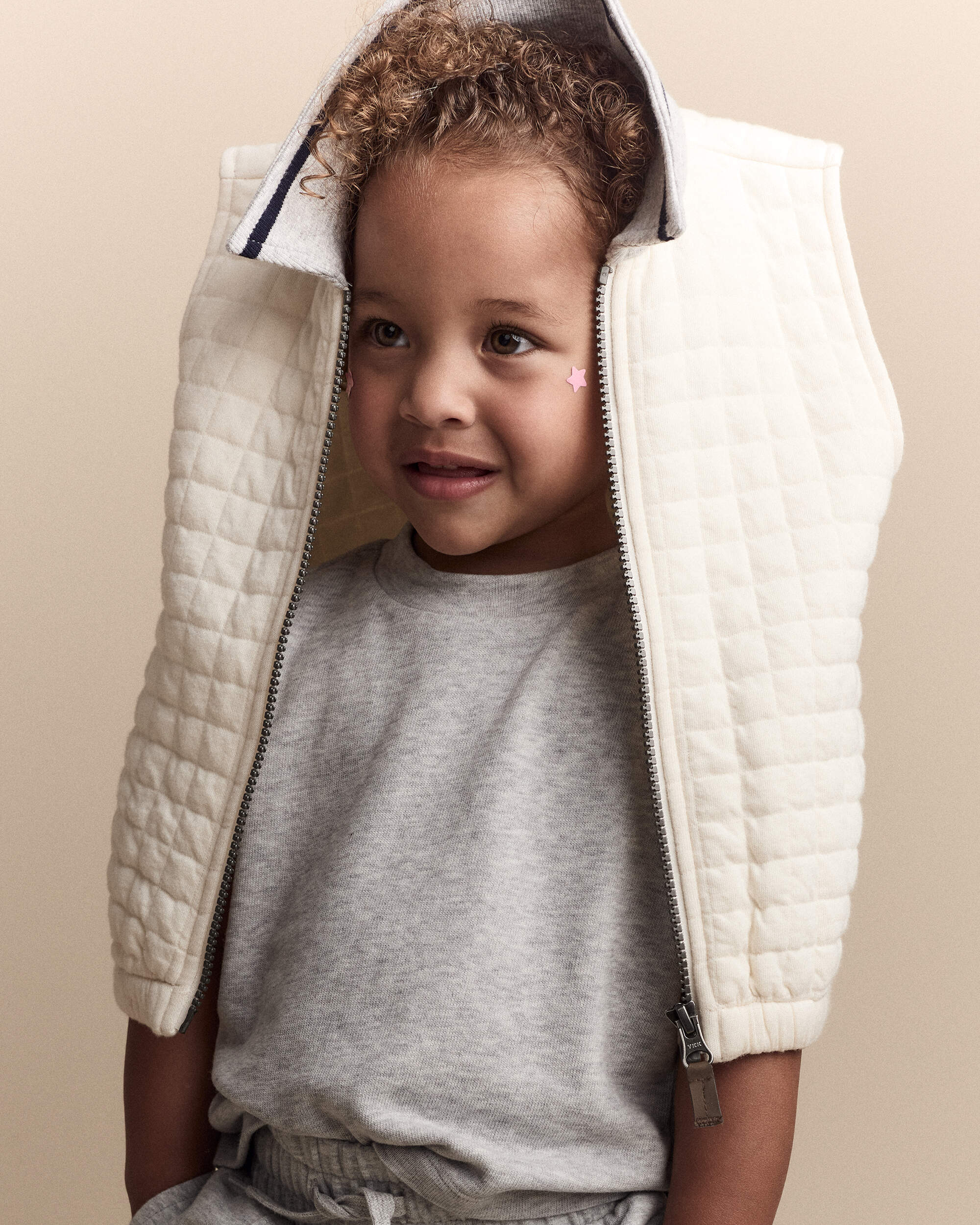 Toddler Quilted Zip-Up Collard Vest - Cream