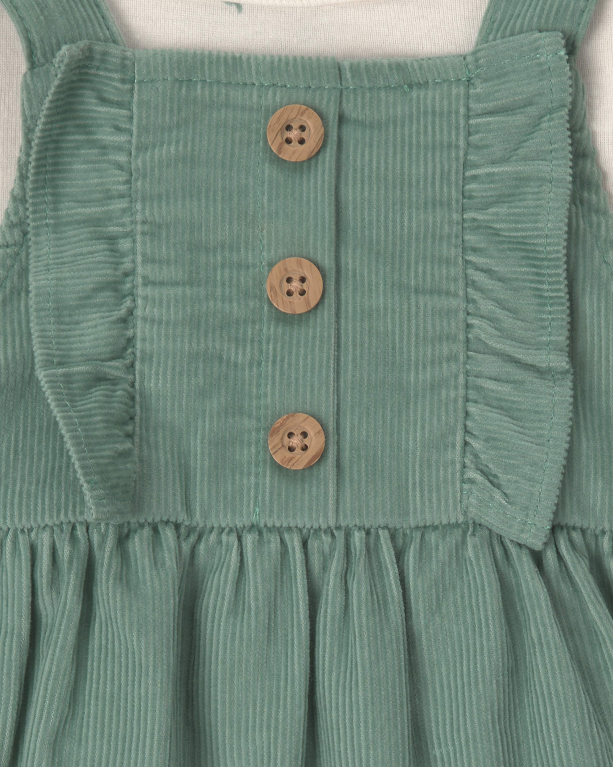 Baby Girl 3-Piece Corduroy Long-Sleeve Dress Set - Green/Cream