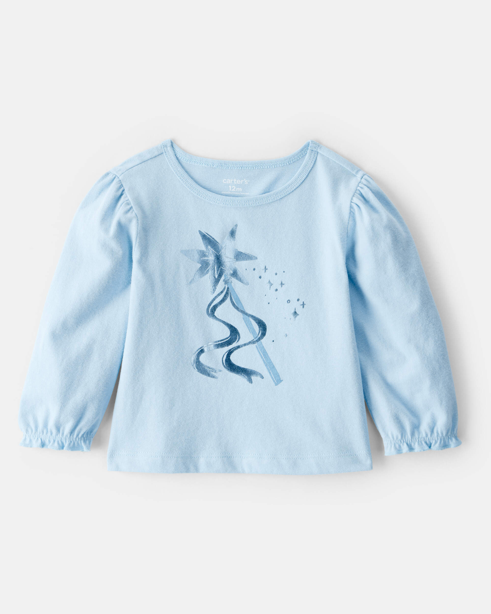 Baby Girl Metallic Princess Wand Long-Sleeve Graphic Tee - Blue