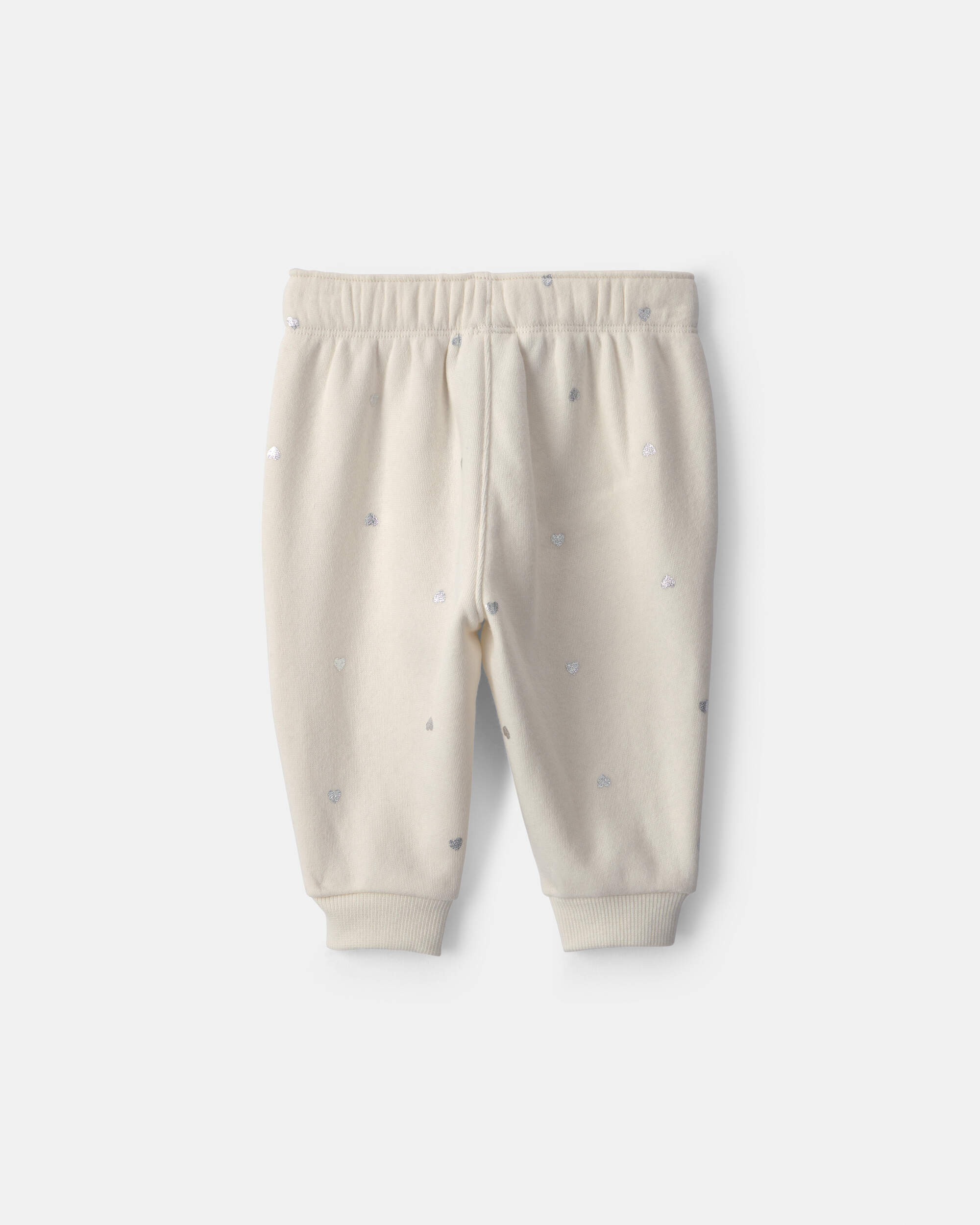 Baby Girl Metallic Heart Fleece Pants - Cream
