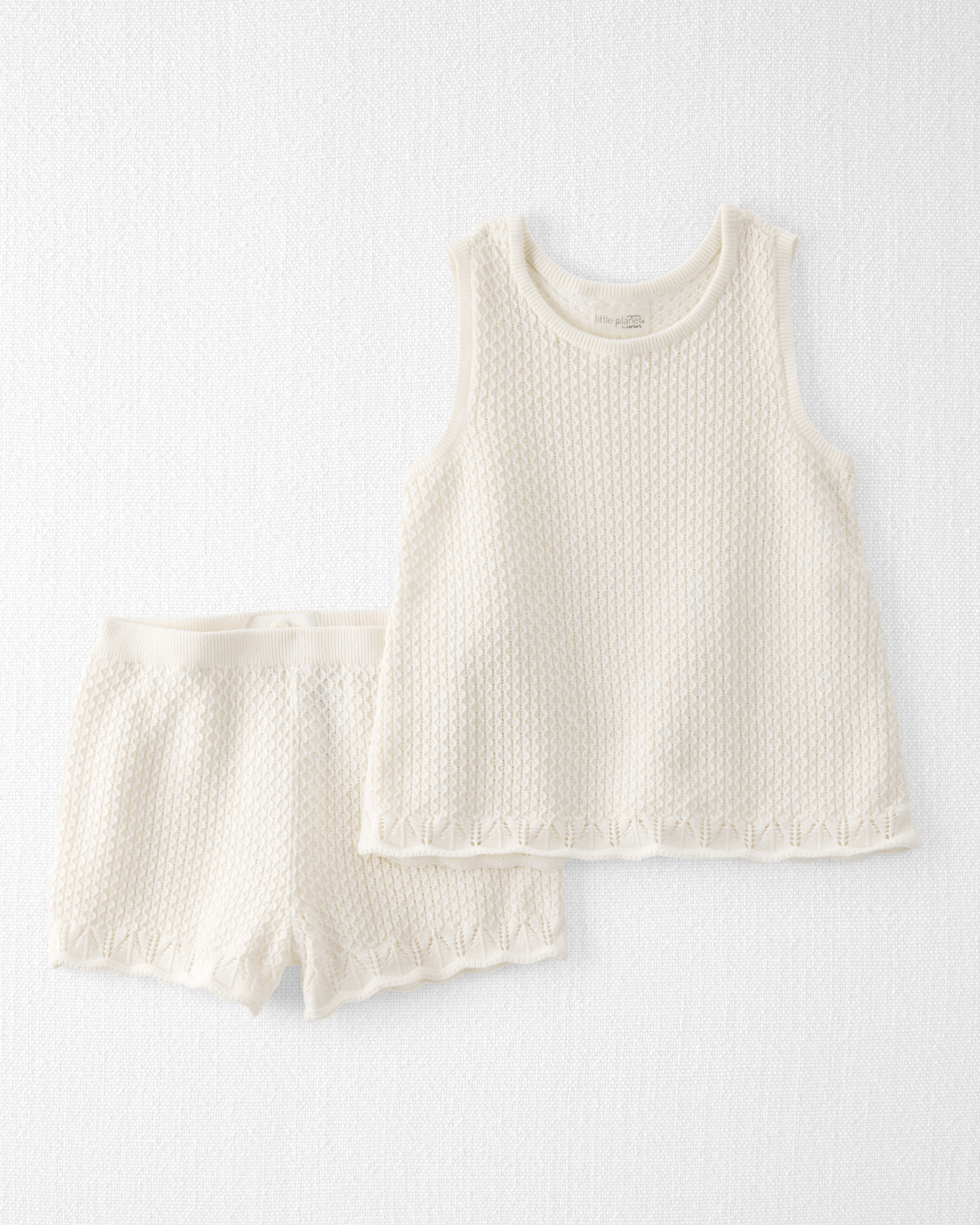 Kid 2-Piece Organic Cotton Crotchet Knit Set-Cream