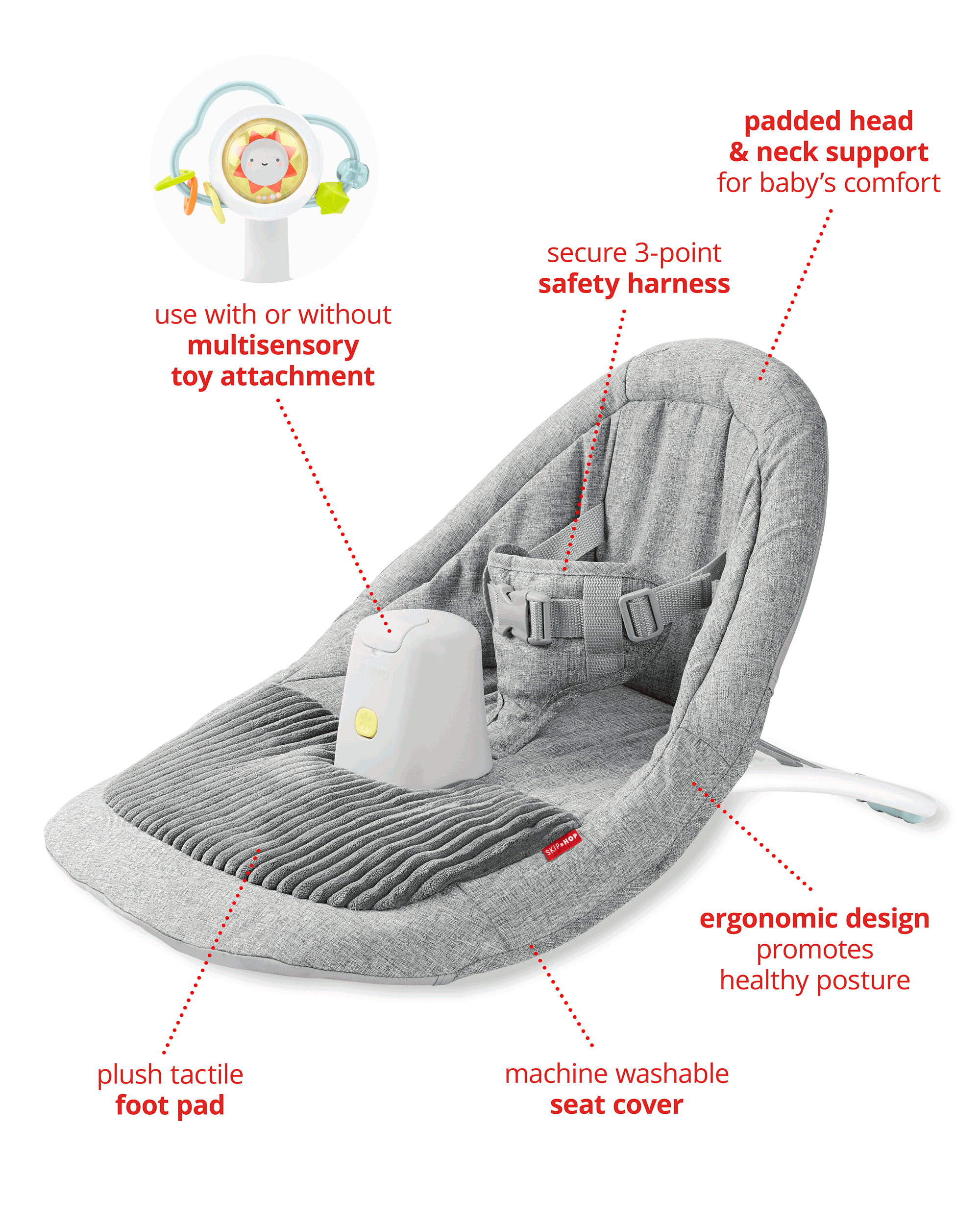 Silver Lining Cloud Upright Activity Floor Seat - Grey