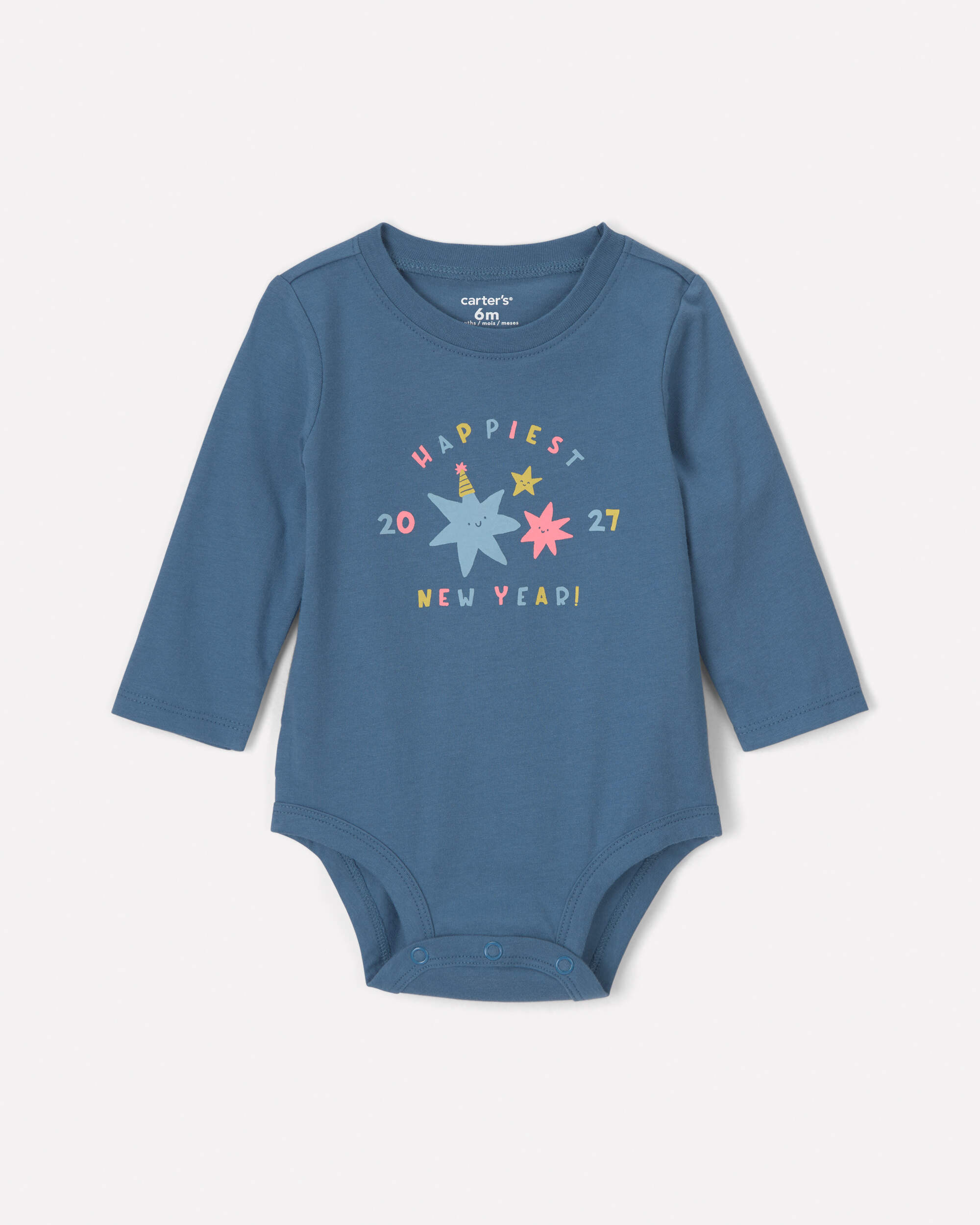 Baby 'Happiest New Year' Long-Sleeve Graphic Bodysuit - Blue