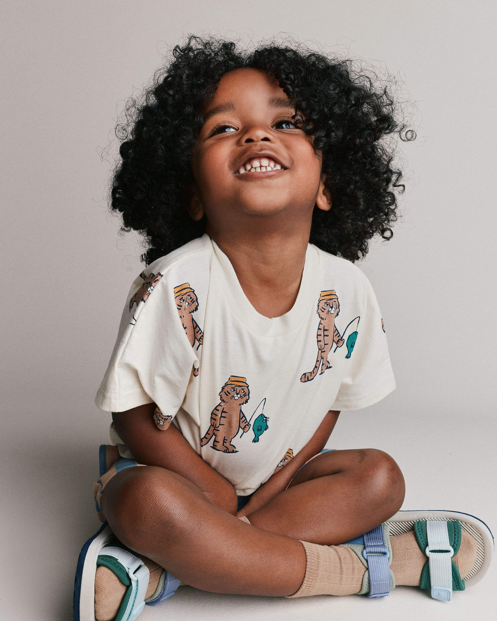 Toddler Dolman Tee Fishing Tiger Print - Cream