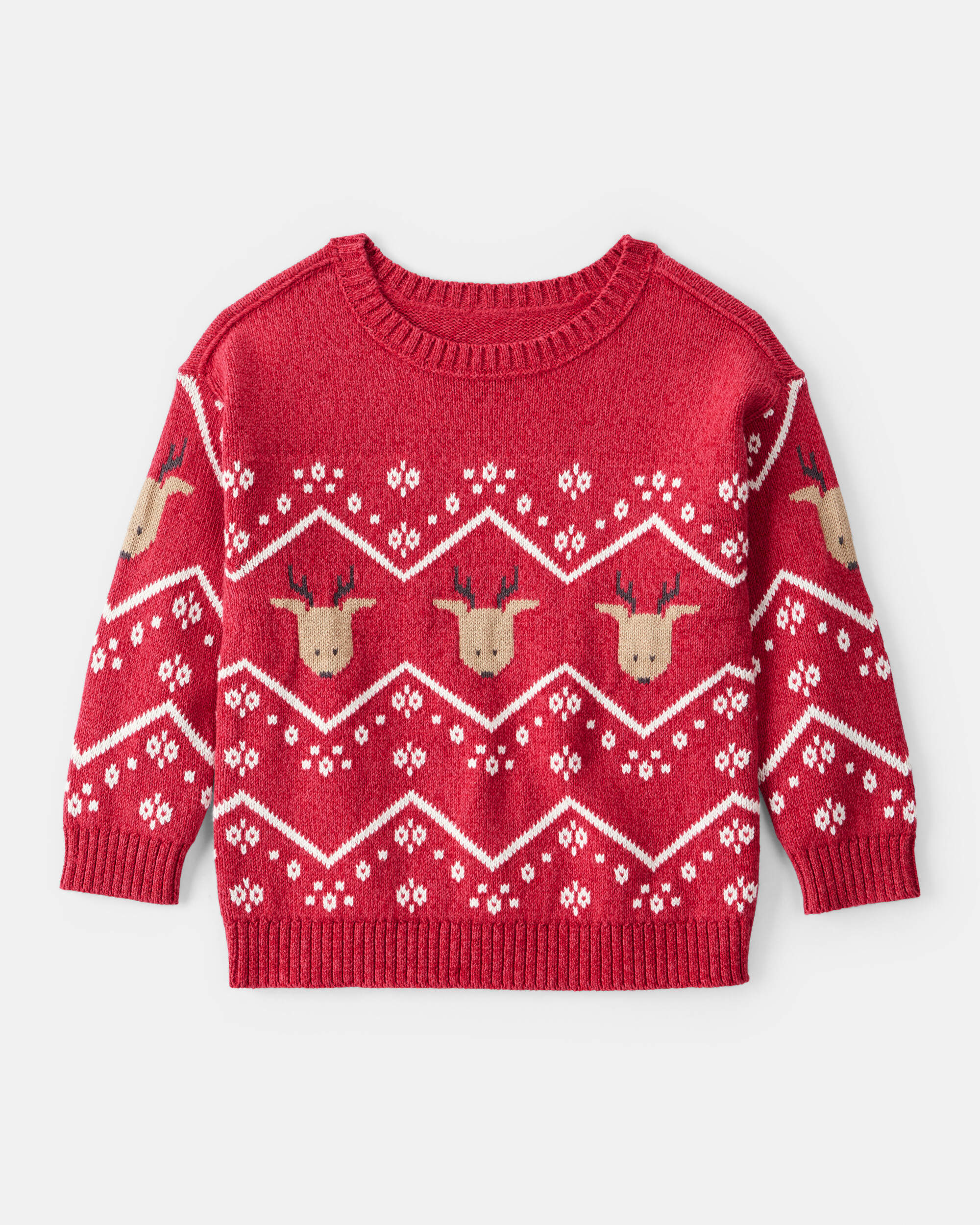 Toddler Boy Christmas Reindeer Fair Isle Cotton Long-Sleeve Sweater - Red