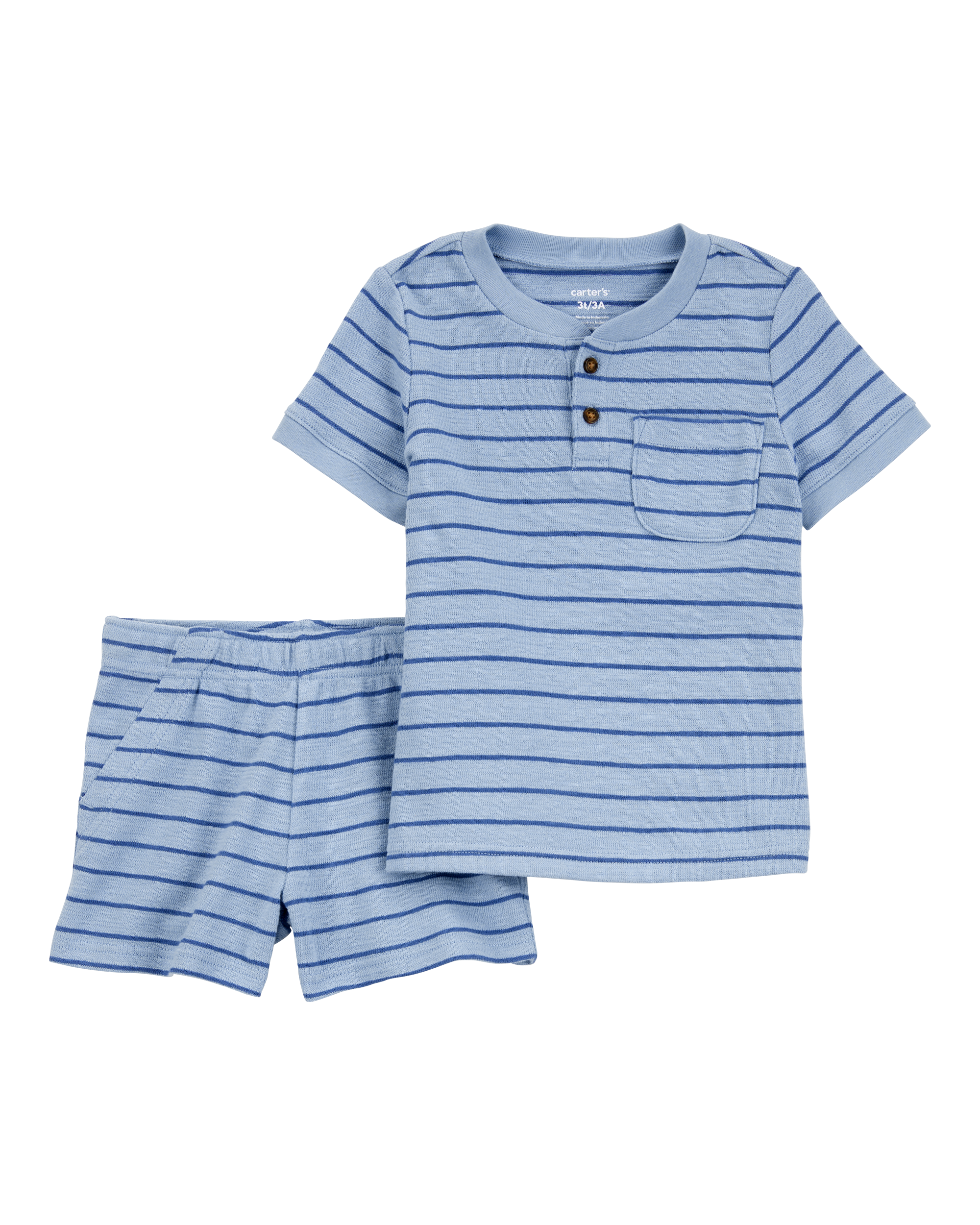 Toddler 2-Piece Striped Henley Outfit Set - Blue