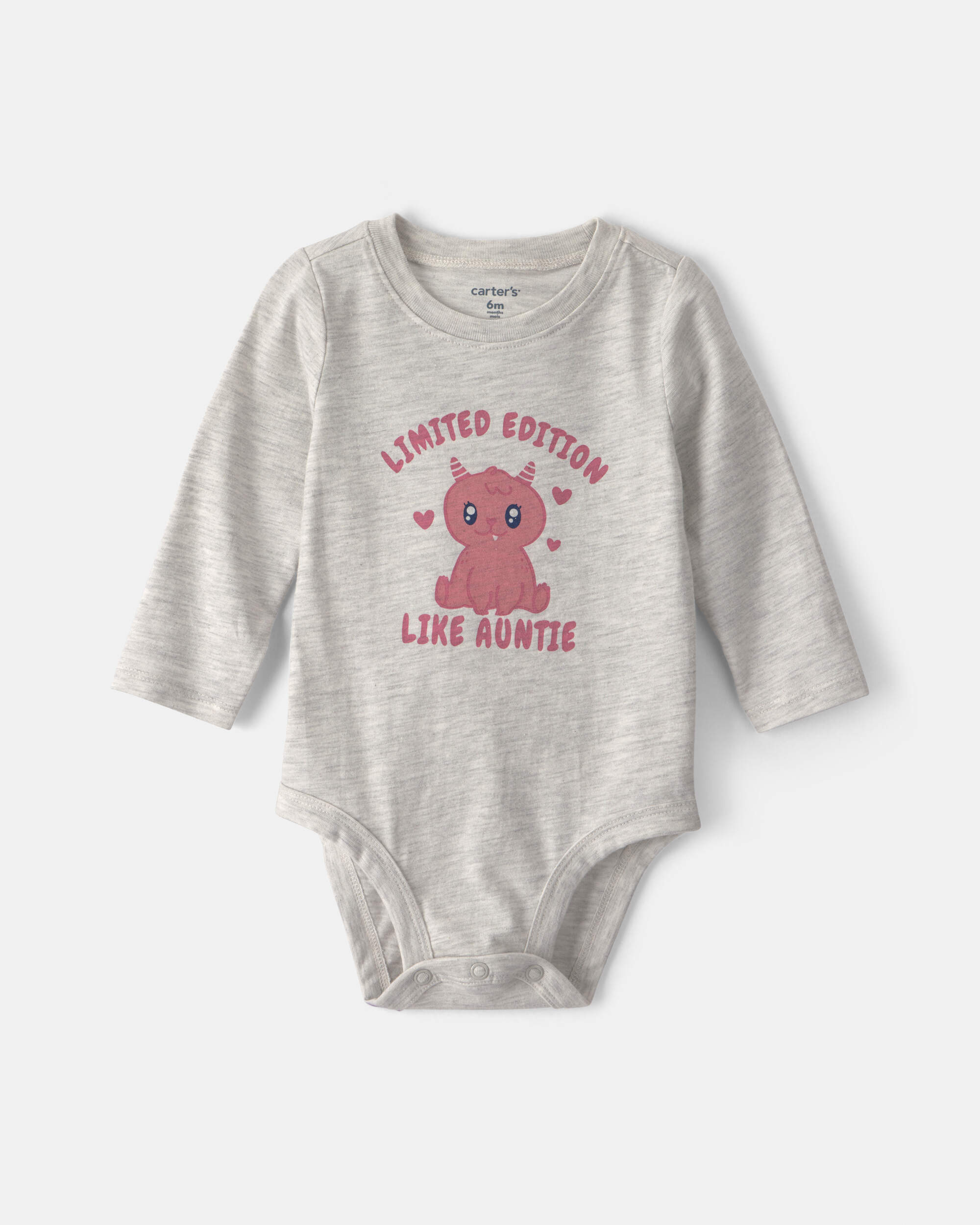 Baby Girl 'Limited Edition Like Auntie' Long-Sleeve Graphic Bodysuit - Grey