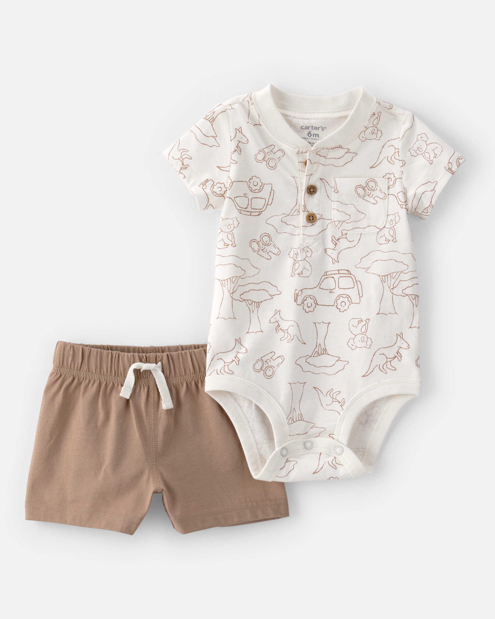 Baby Boy 2-Piece Short-Sleeve Bodysuit & Short Set - Brown/White