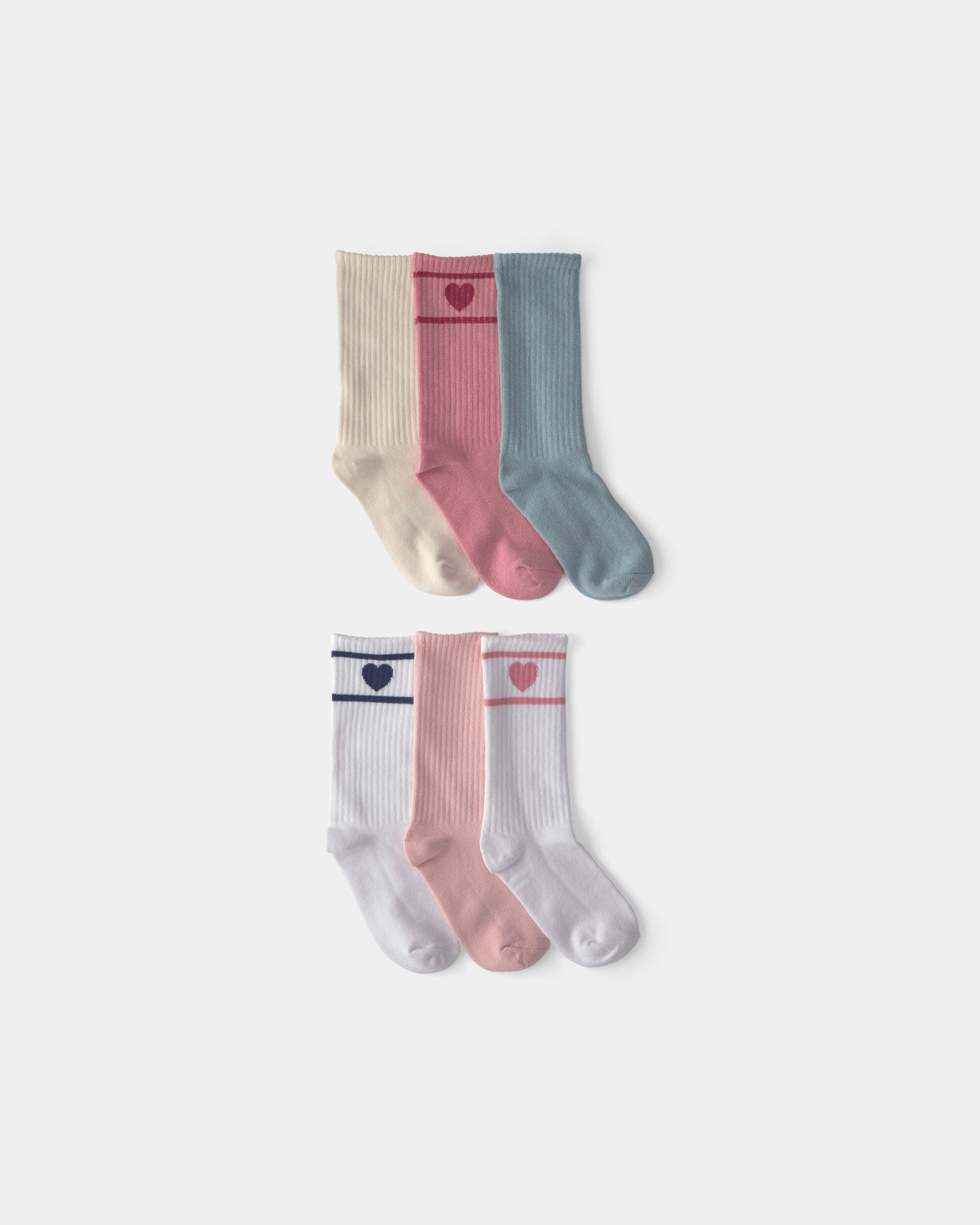 Girls 6-Pack Heart Varsity Stripe Crew Socks