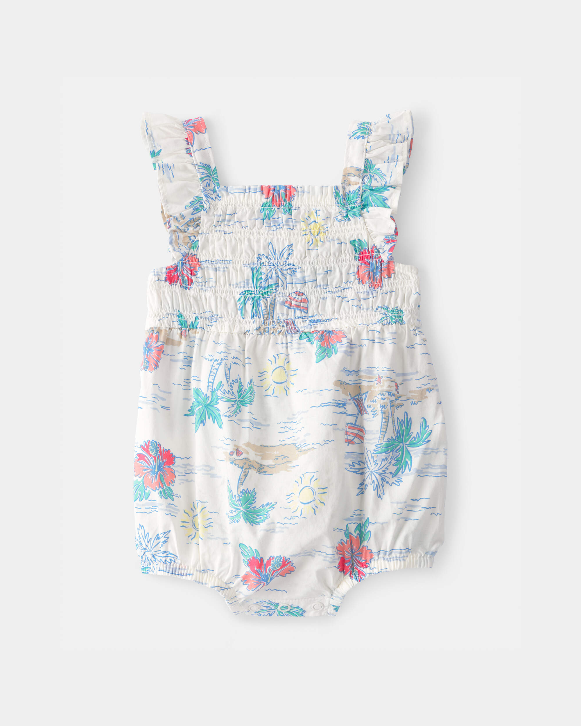 Baby Girl Palm Tree Sleeveless Romper - White