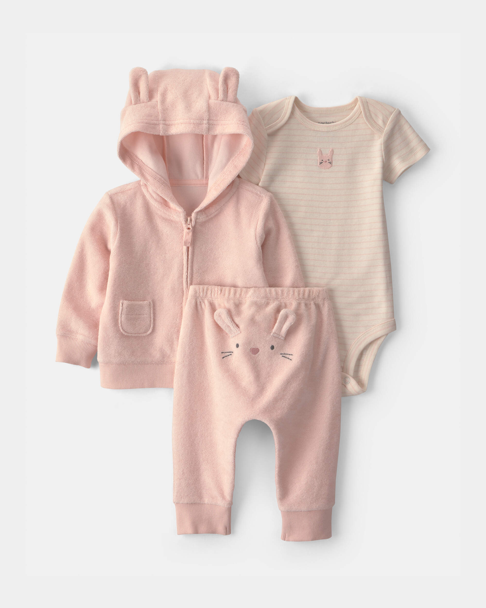 Baby Girl 3-Piece Bunny Terry Short-Sleeve Layering Set - Pink