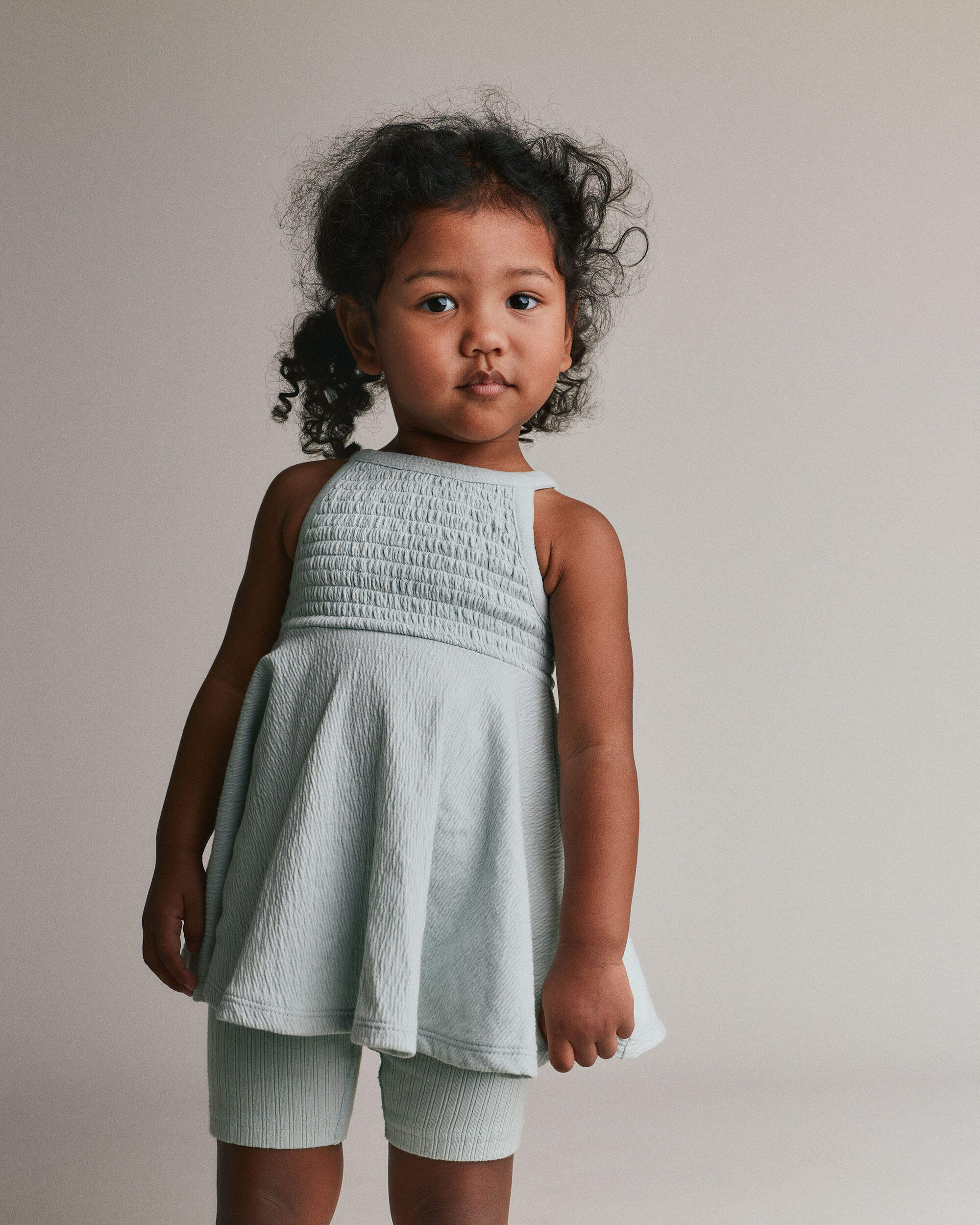 Toddler Girl Smocked Peplum Top - Light Blue