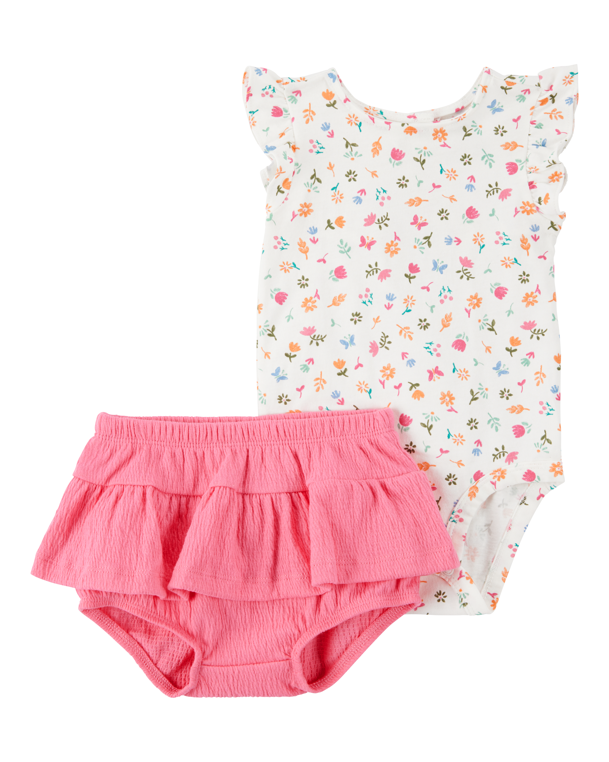 Baby Girl 2-Piece Floral Bodysuit & Diaper Cover Set - Pink