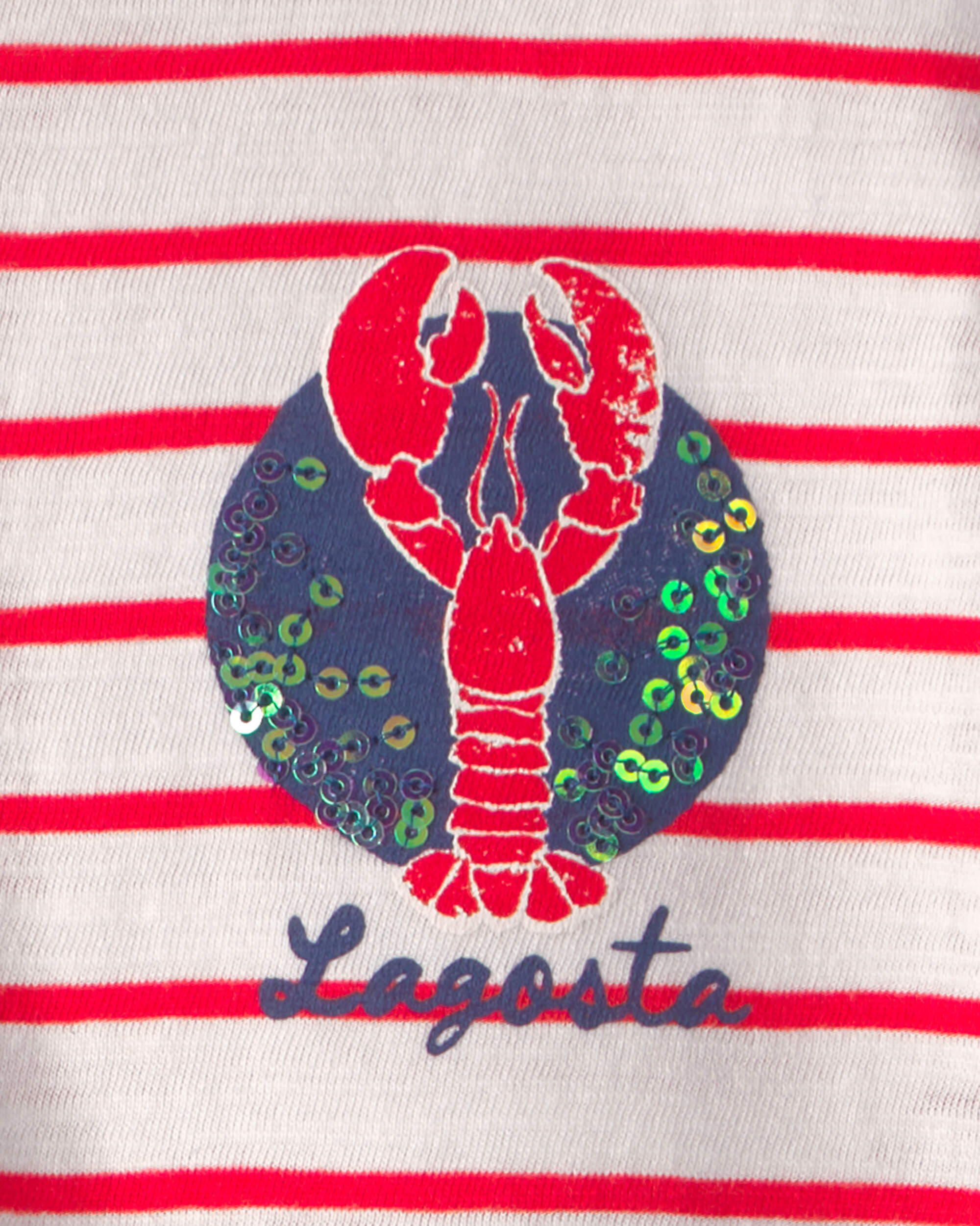 Girls Lobster Striped Top - Red/Ivory