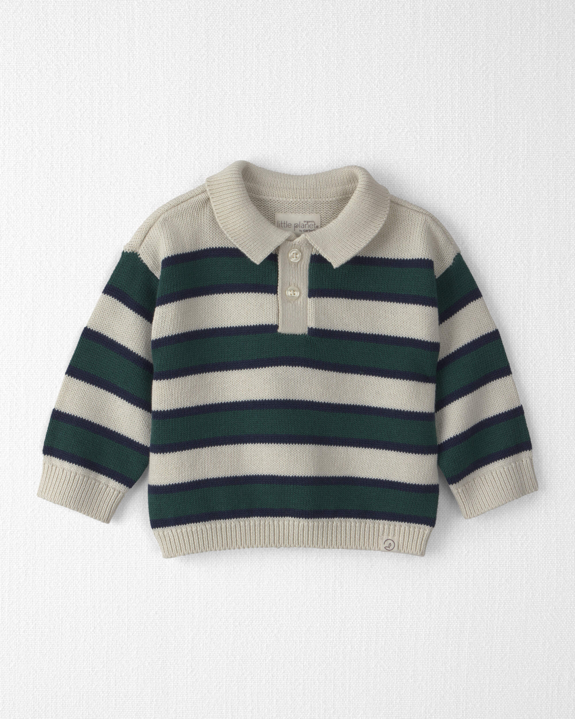 Baby Boy Organic Cotton Sweater Knit Polo Stripes